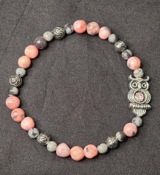 Pink Zebra Jasper/ Snowflake Obsidian/ Owl