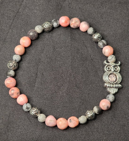 Pink Zebra Jasper/ Snowflake Obsidian/ Owl