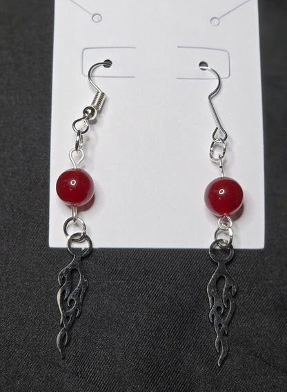 Flames and Red Agate Earrings