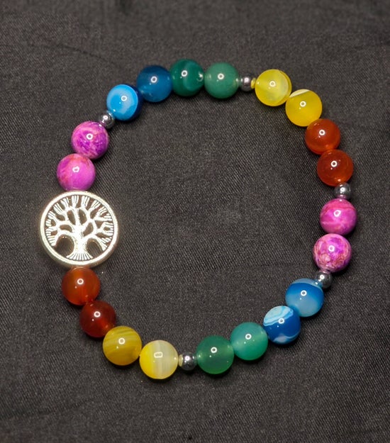 Tree of Life Necklace, Bracelet, and Earring Set with Agate, Calcite, and Carnelian