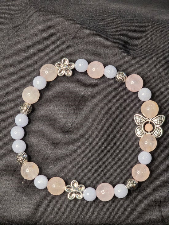 Blue Chalcedony/ Rose Quartz/ Butterfly with Pink Opal