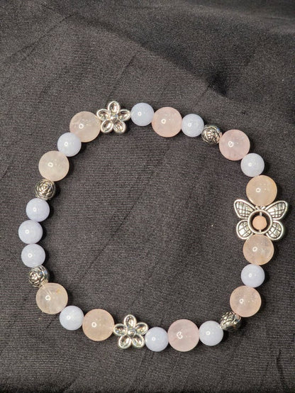 Blue Chalcedony/ Rose Quartz/ Butterfly with Pink Opal