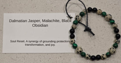 Black Obsidian/ Dalmatian Jasper/ Malachite