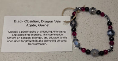 Black Obsidian/ Dragon Vein Agate/ Garnet