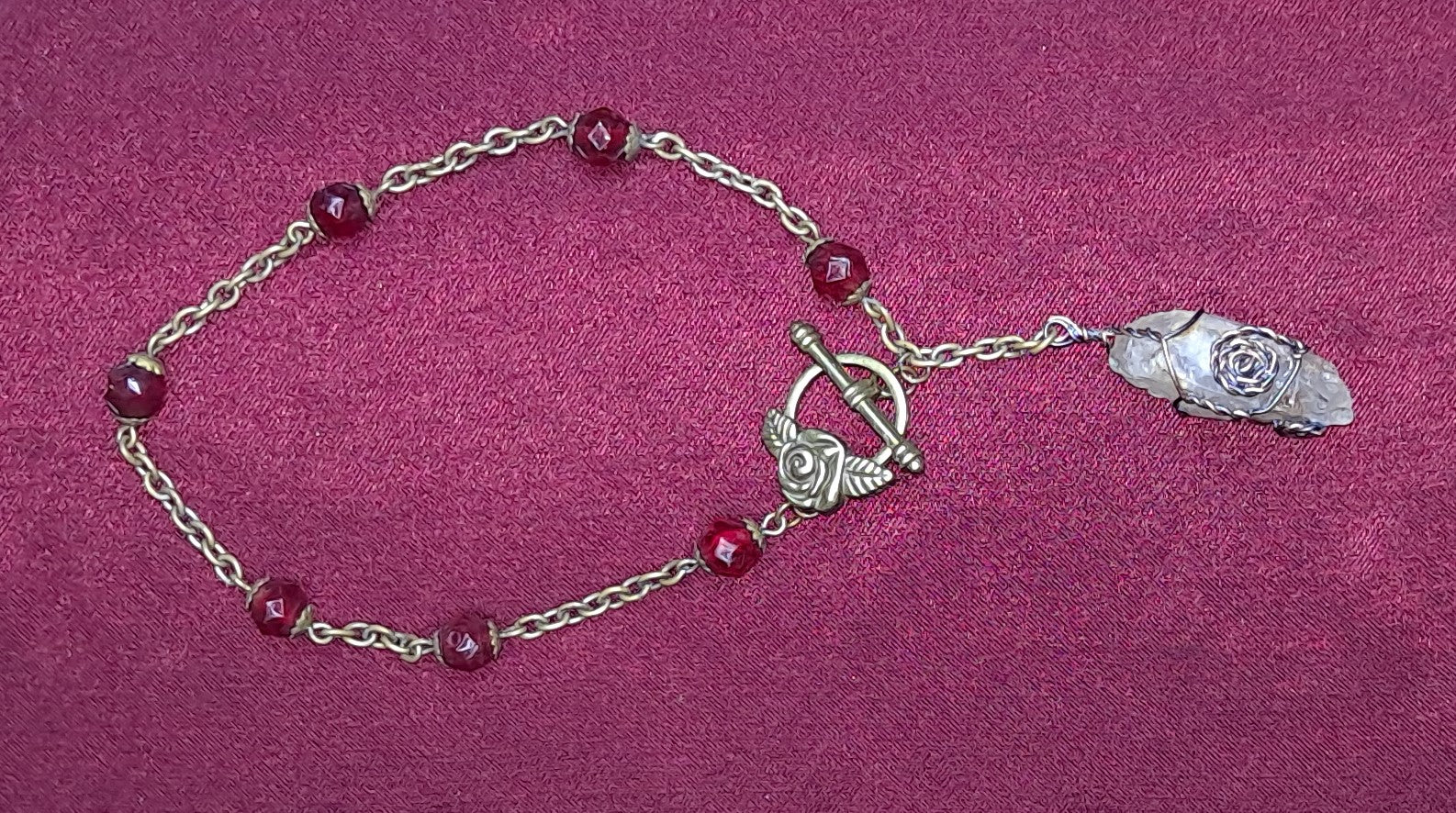 Antique Red Glass &amp; Brass Pendulum Bracelet