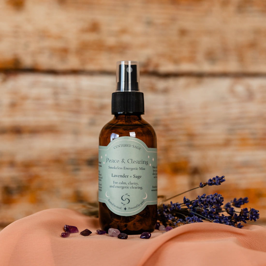 Formulated energetic mist to clear energy and welcome peace into your space.