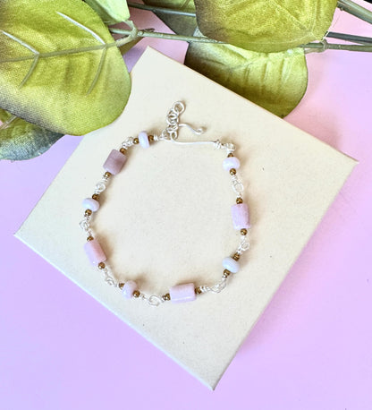 Handmade Pink Opal Bracelet with gold accents
