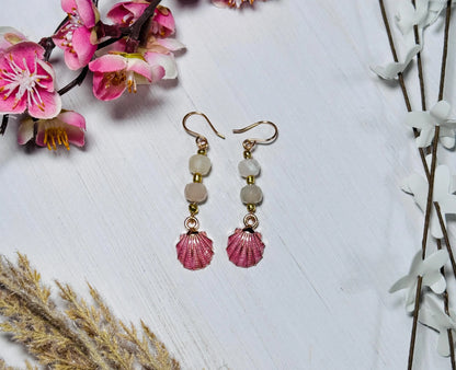 Moonstone Charm Earrings – Pink Seashell