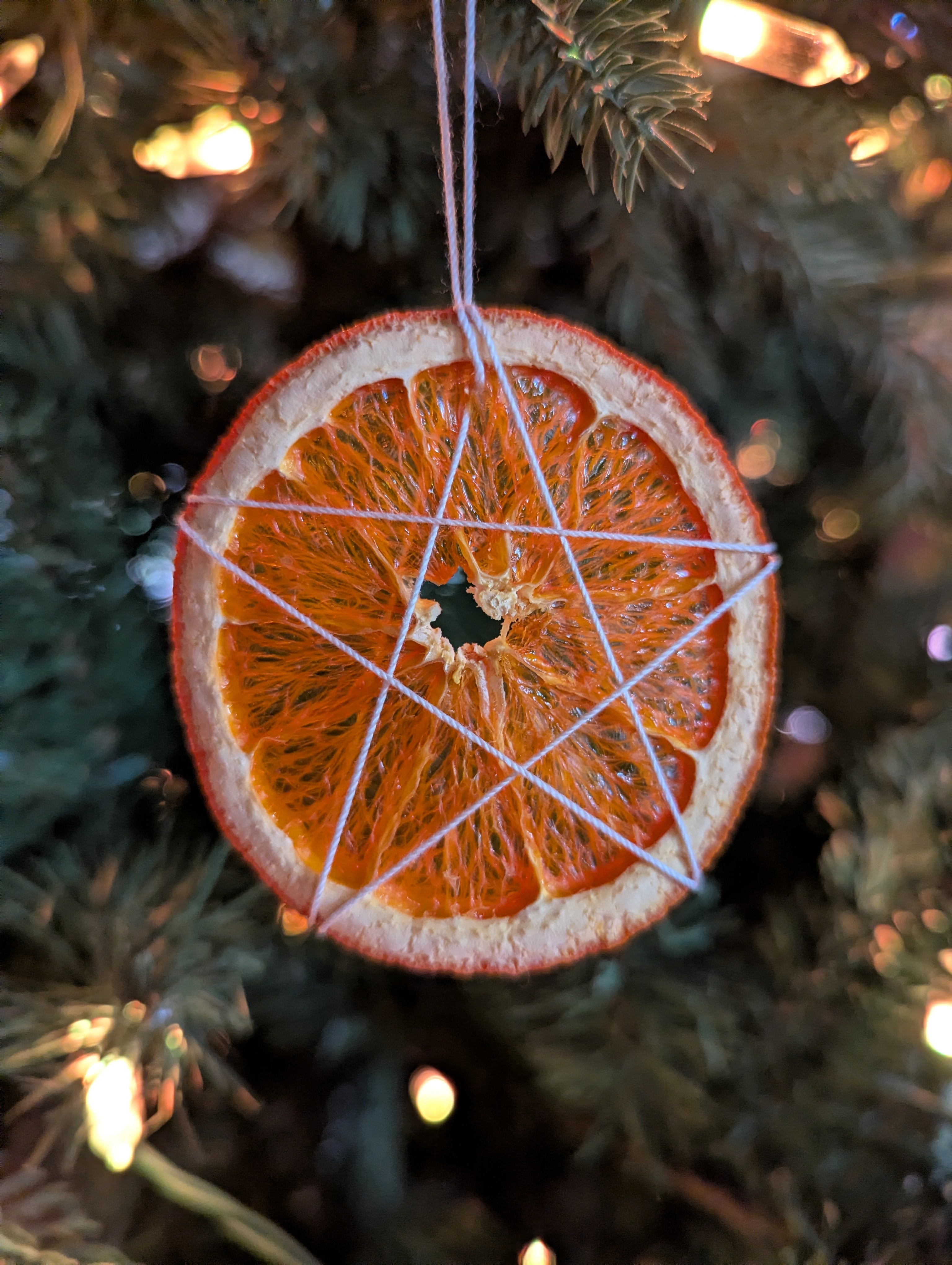 Set of 3 Dried Orange Slice &amp; Thread Star Ornaments