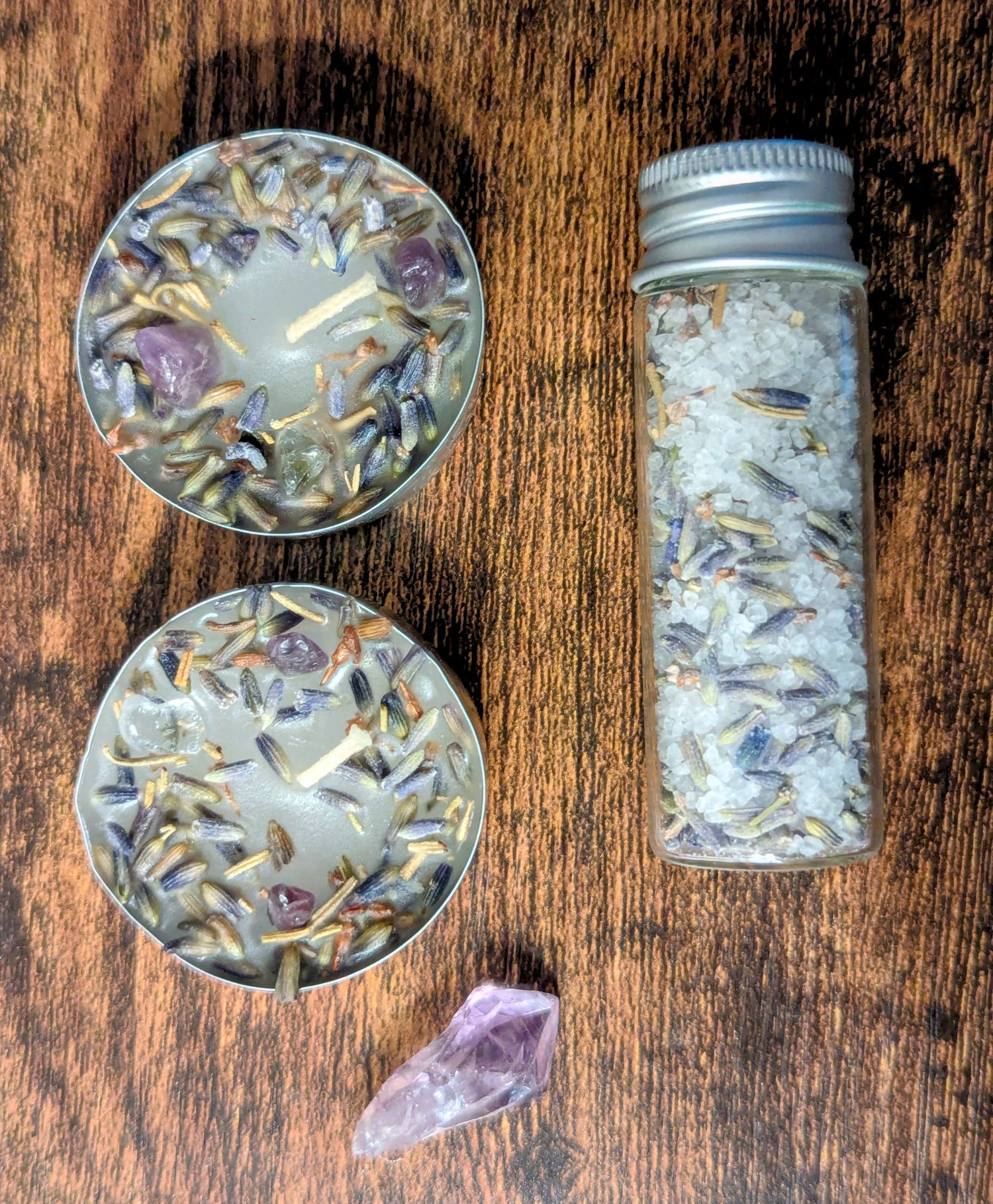 Lavender Amethyst Rosemary Clear Quartz Cleansing Intention Tea Lights | Hand-Blended Ritual Salts