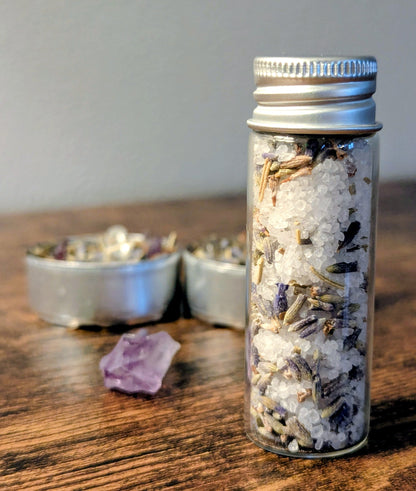 Lavender Amethyst Rosemary Clear Quartz Cleansing Intention Tea Lights | Hand-Blended Ritual Salts