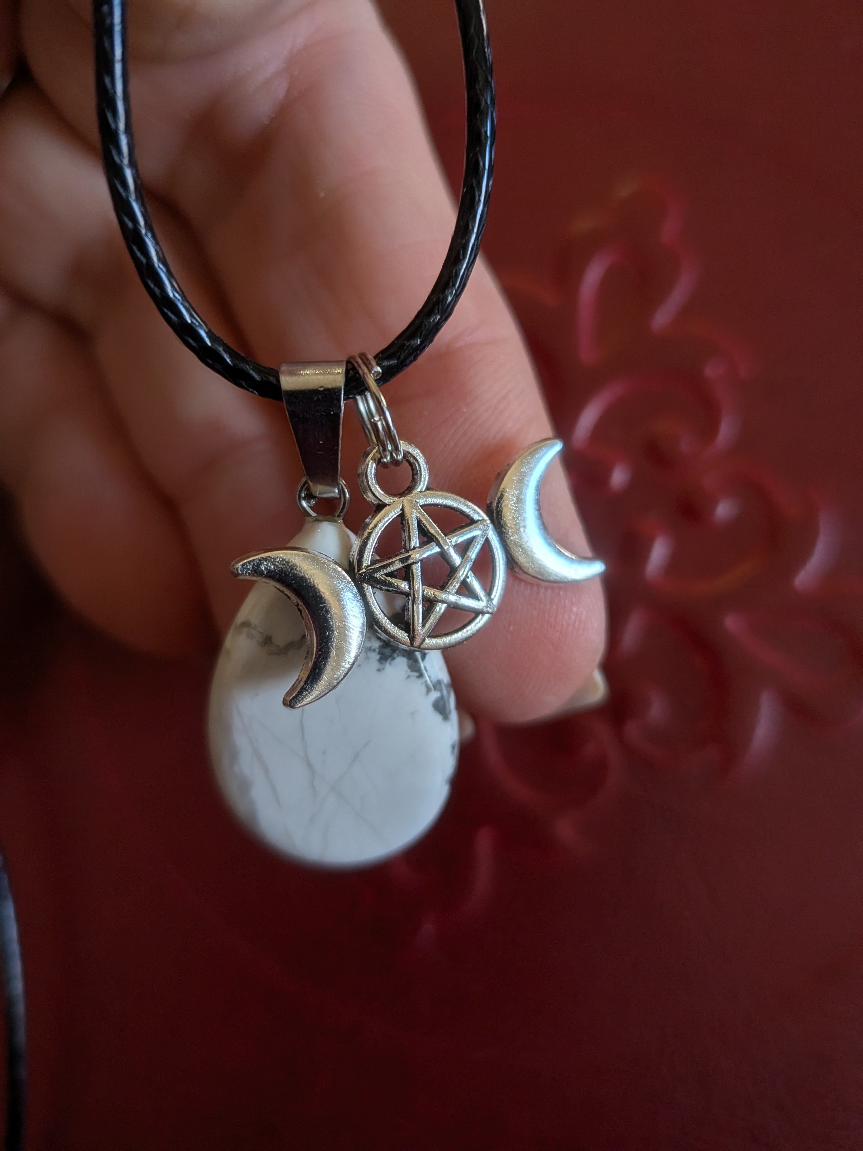 Howlite Pendant Necklace - Calming, Patience, and Peace- with a triple Goddess charm
