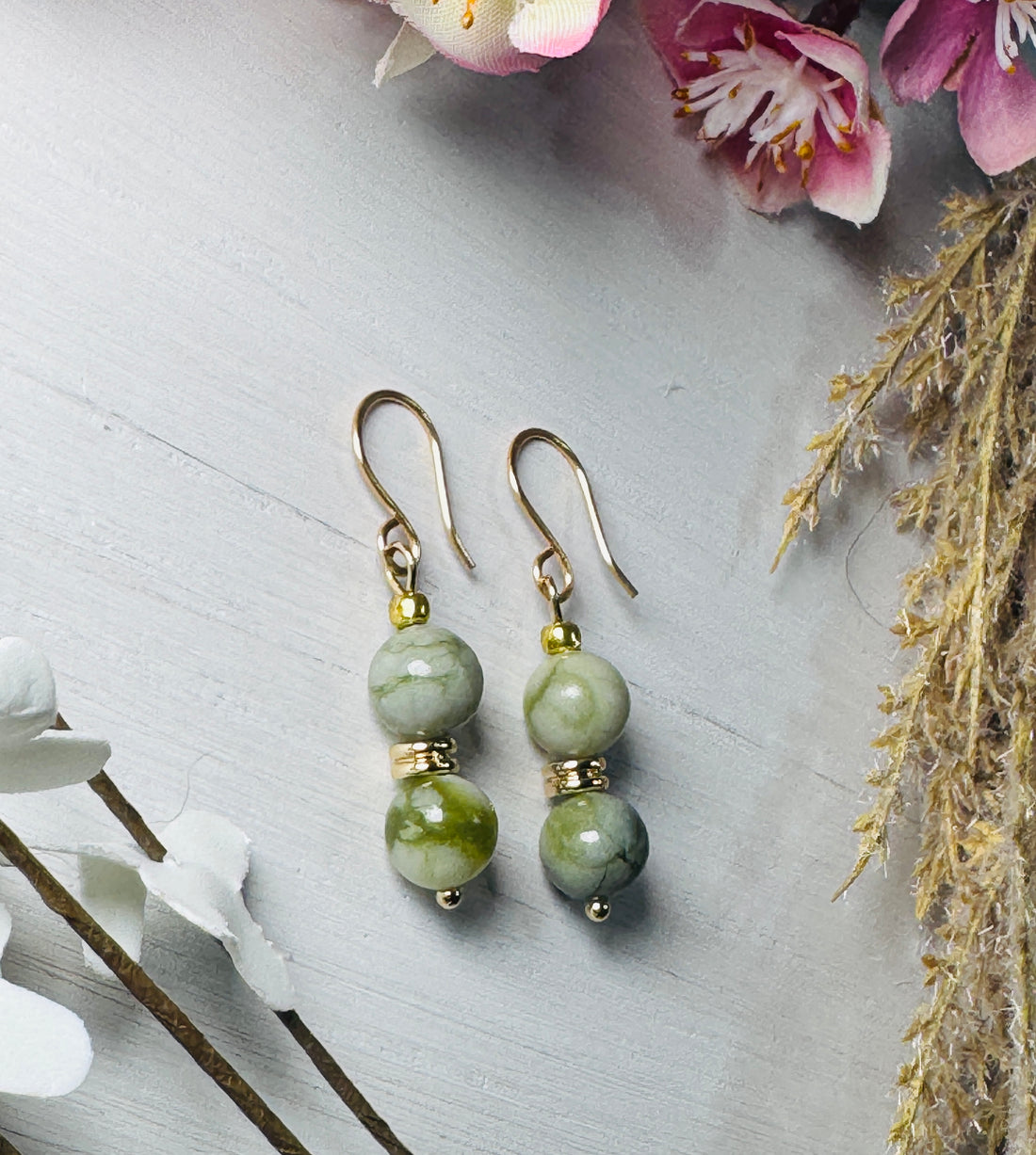 Qinghua Jade Gold Earrings