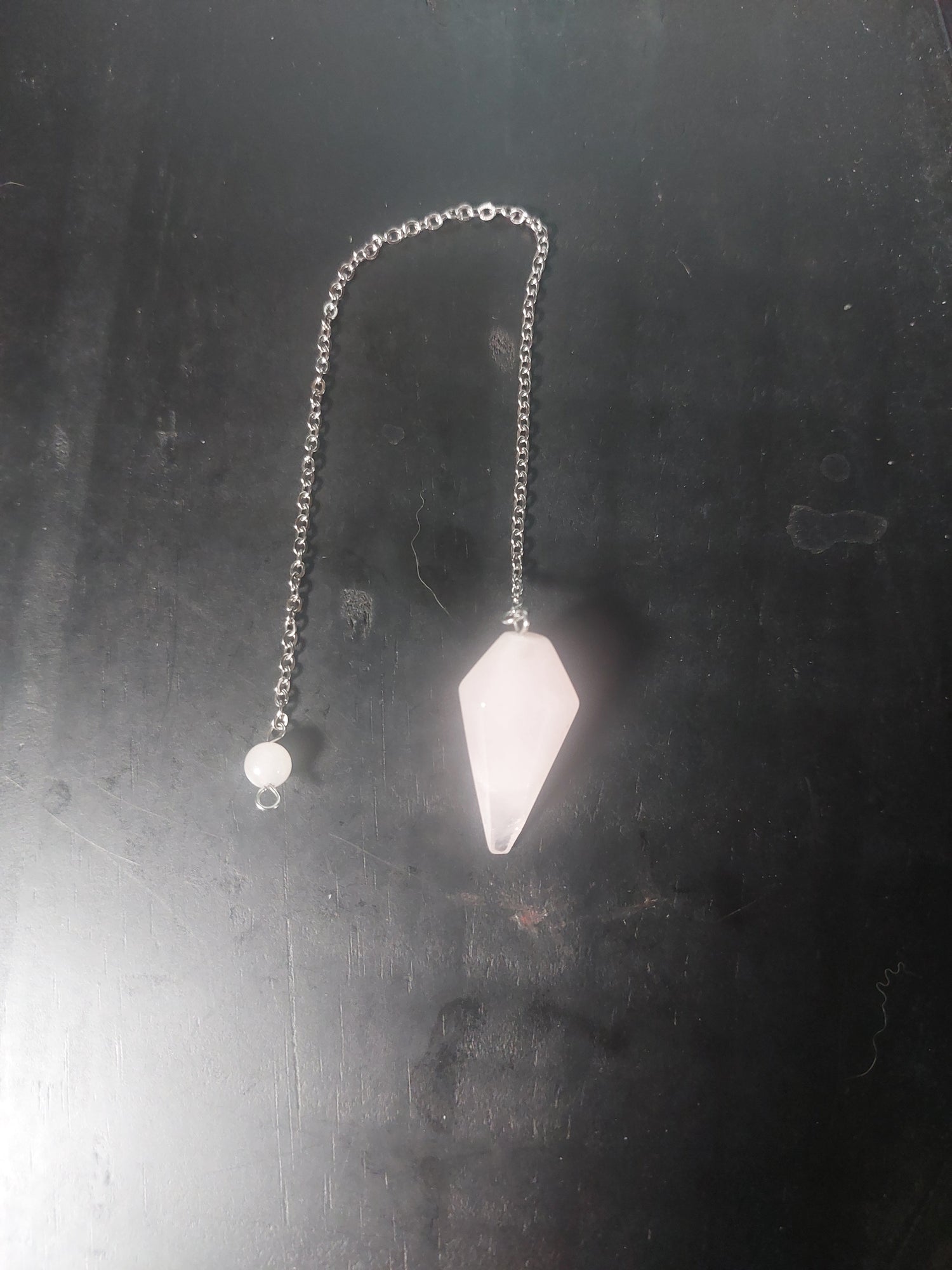 Rose Quartz Pendulum on Silver Tone Chain