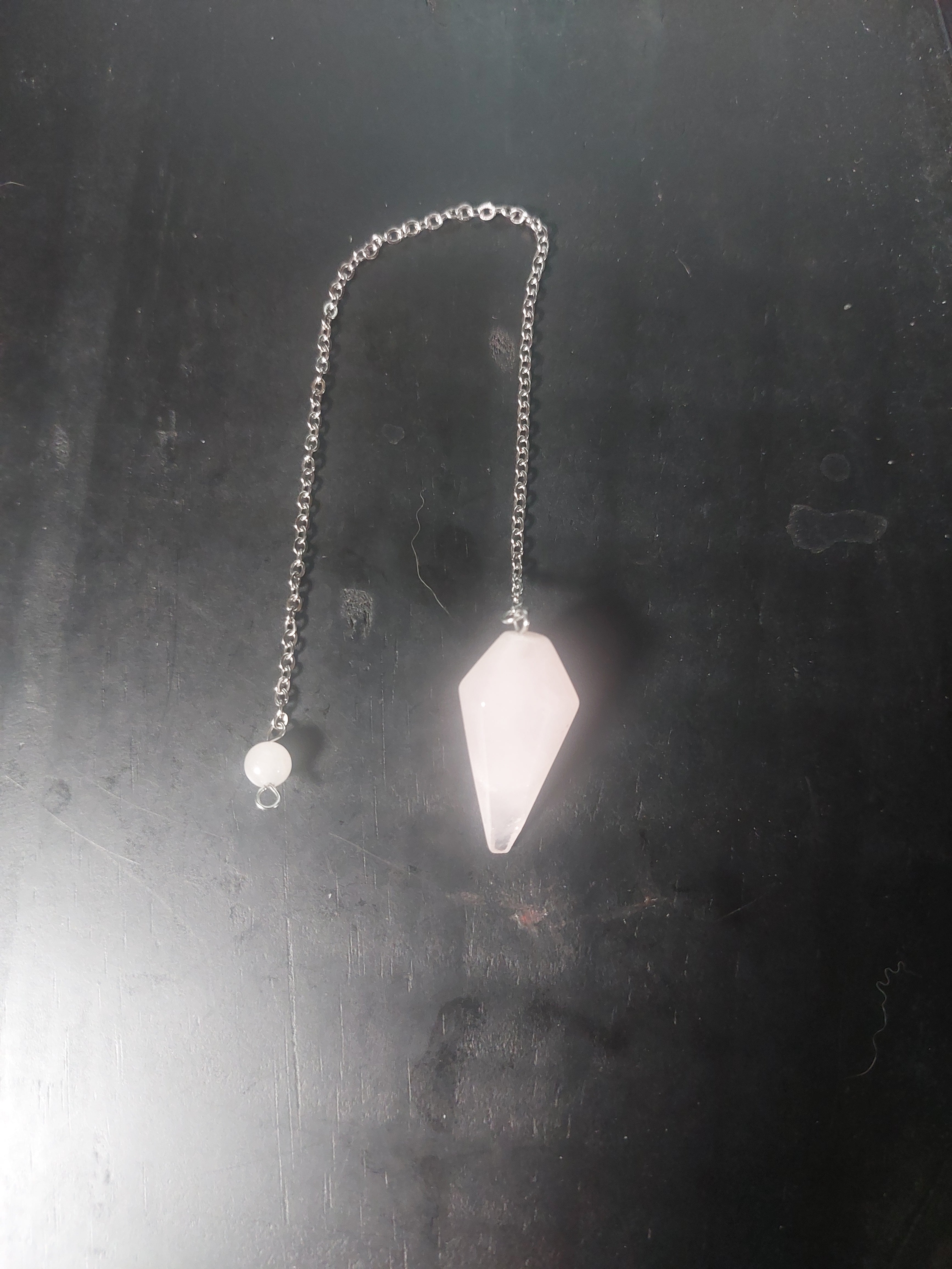Rose Quartz Pendulum on Silver Tone Chain