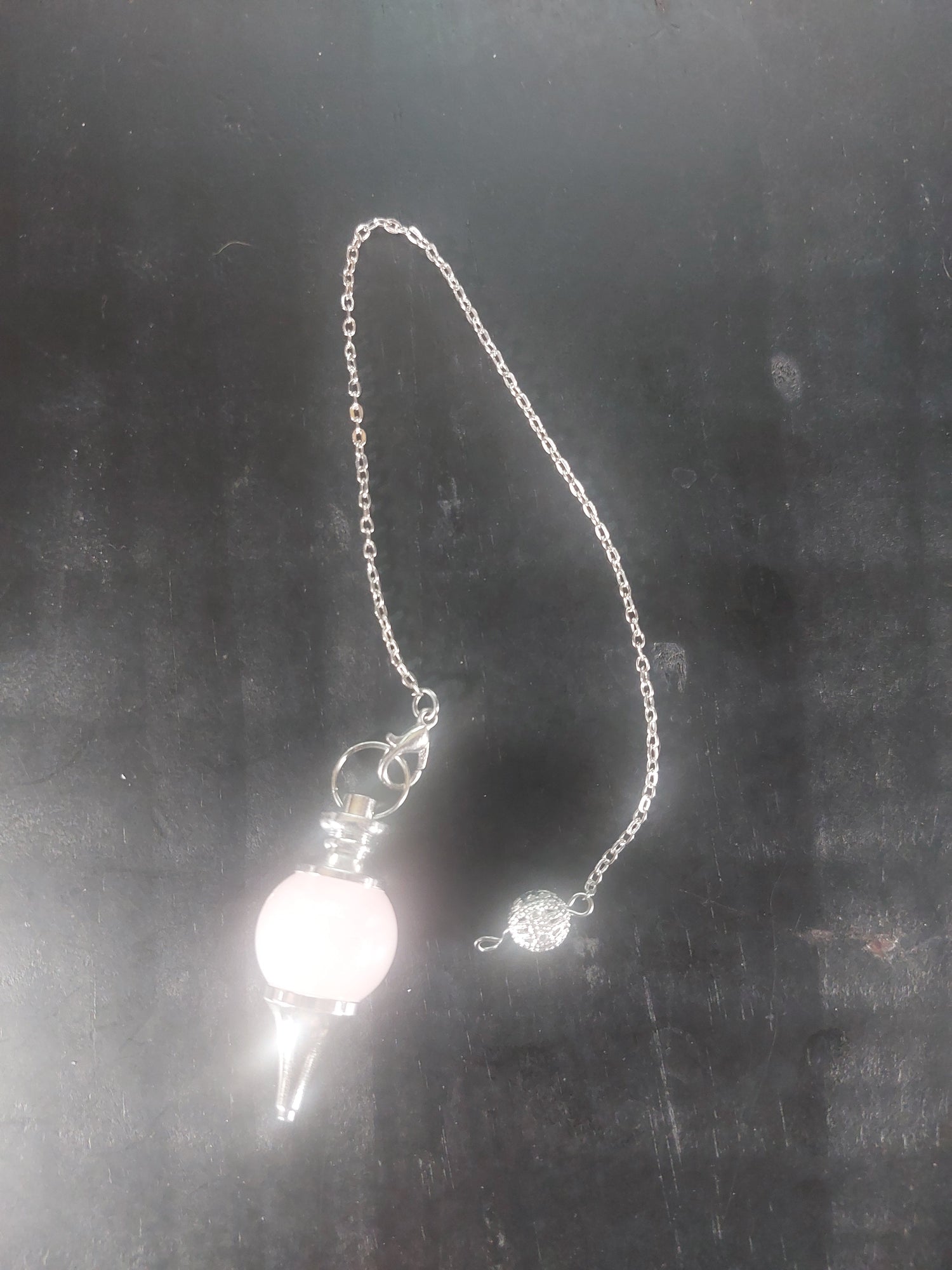 Rose Quartz and Silver Tone Pendulum