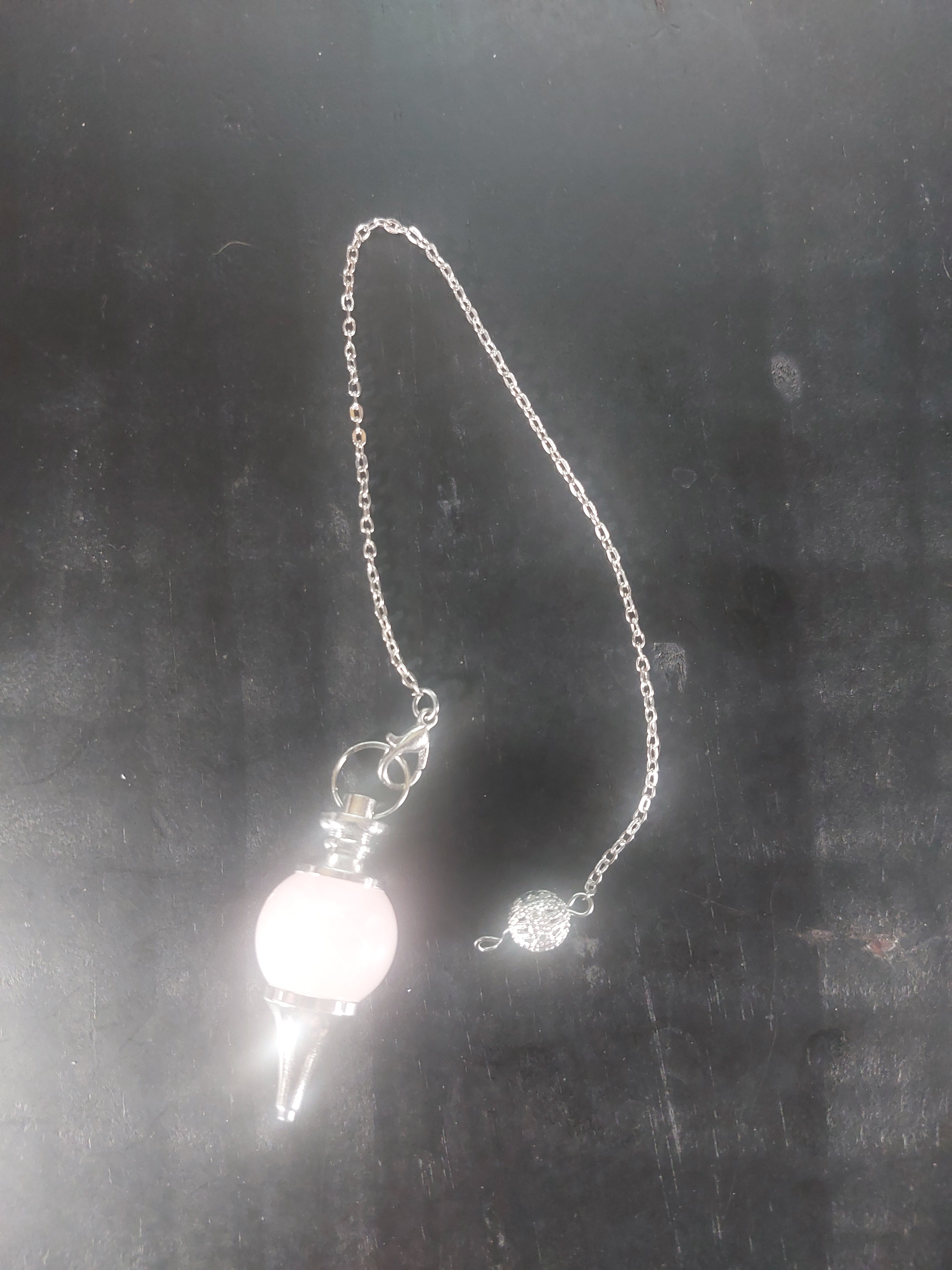 Rose Quartz and Silver Tone Pendulum