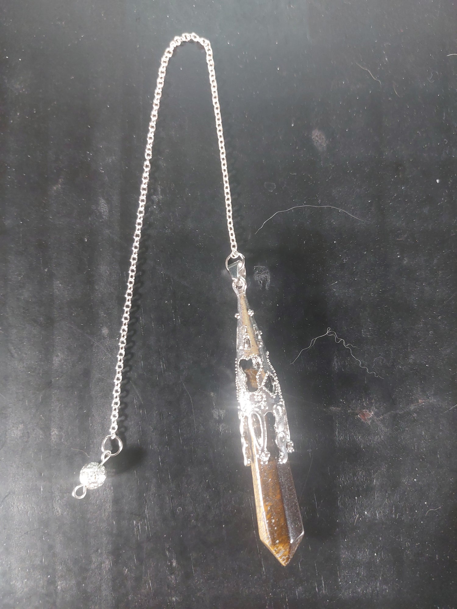 Tigers Eye Silver Tone Pendulum