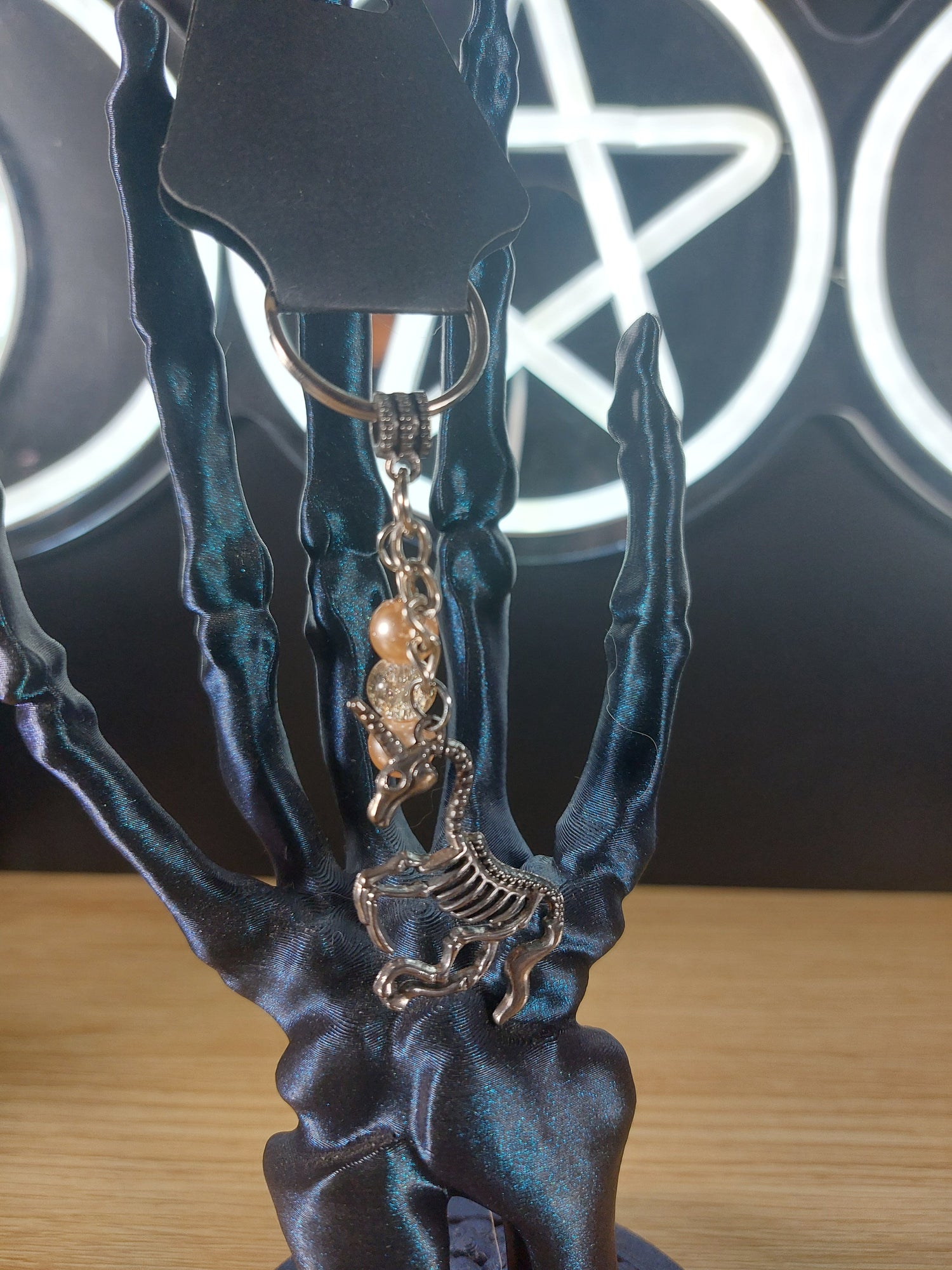 Silver Tone Unicorn Skeleton with Glass Beads Keychain