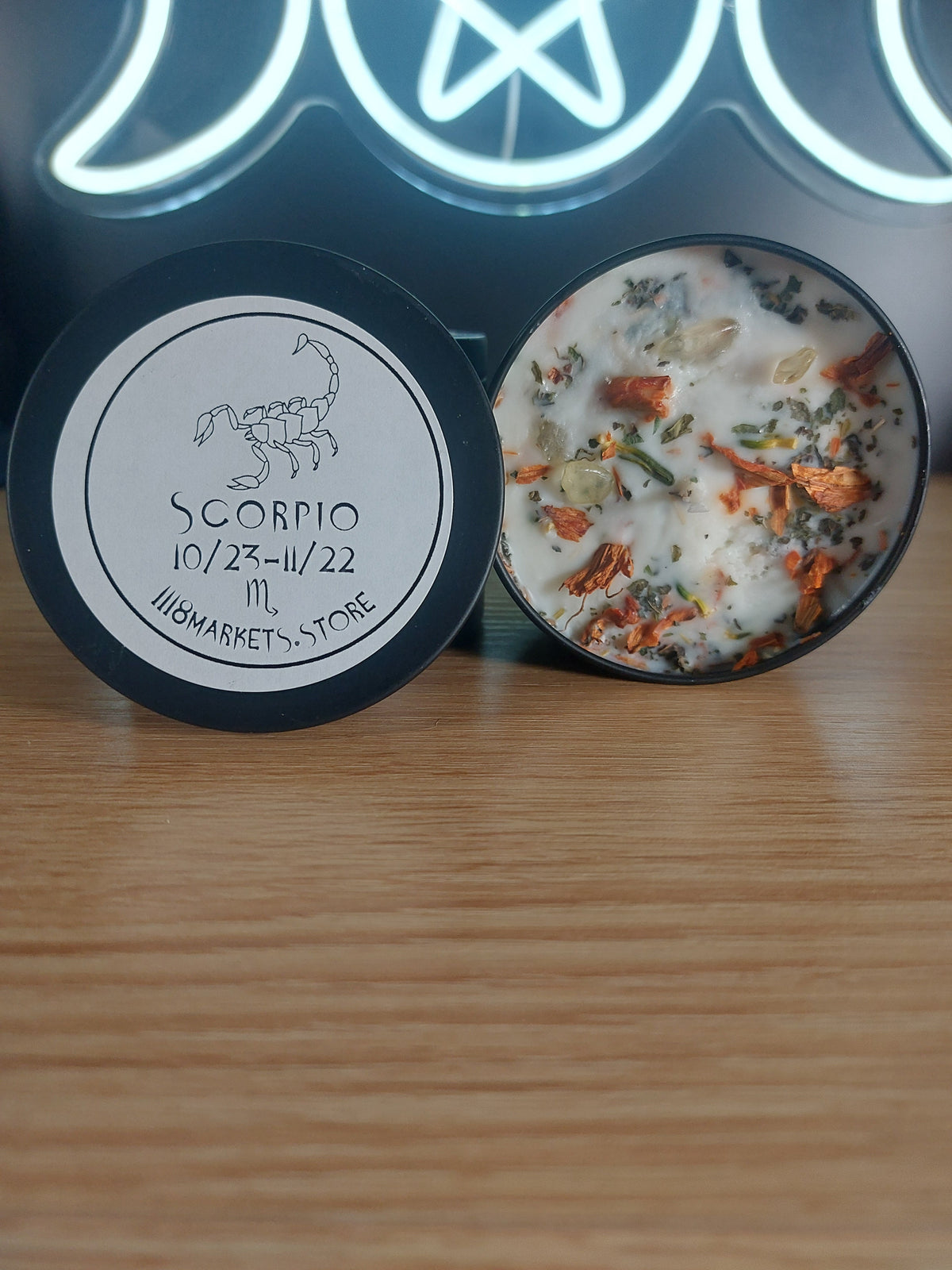Large Scorpio Crystal &amp; Herb Candle