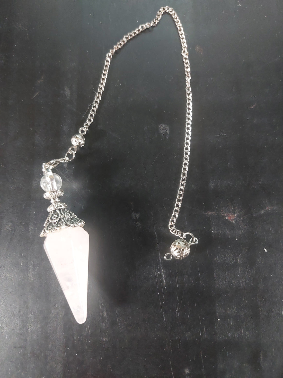 Rose Quartz and Silver Tone Pendulum
