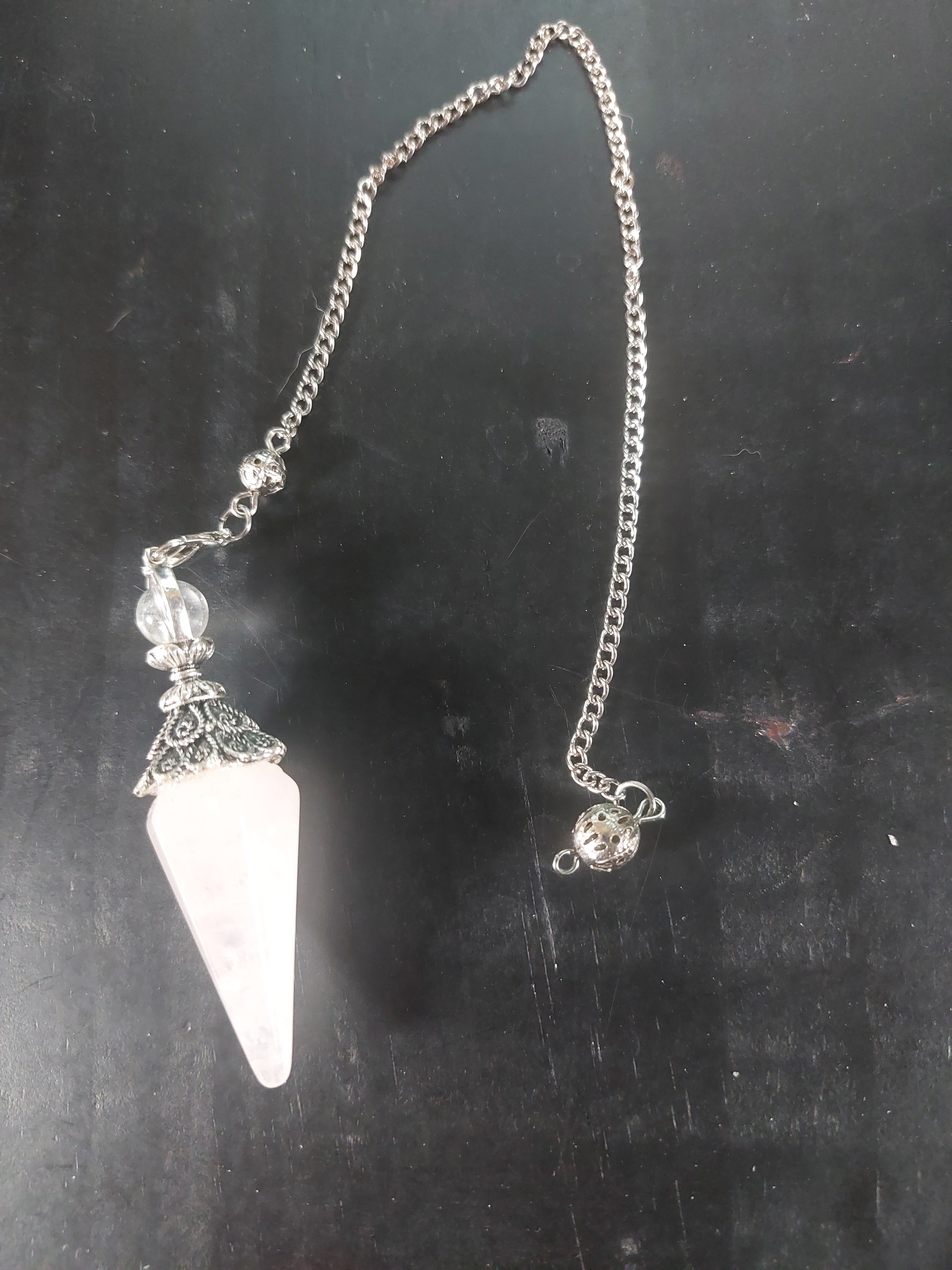 Rose Quartz and Silver Tone Pendulum