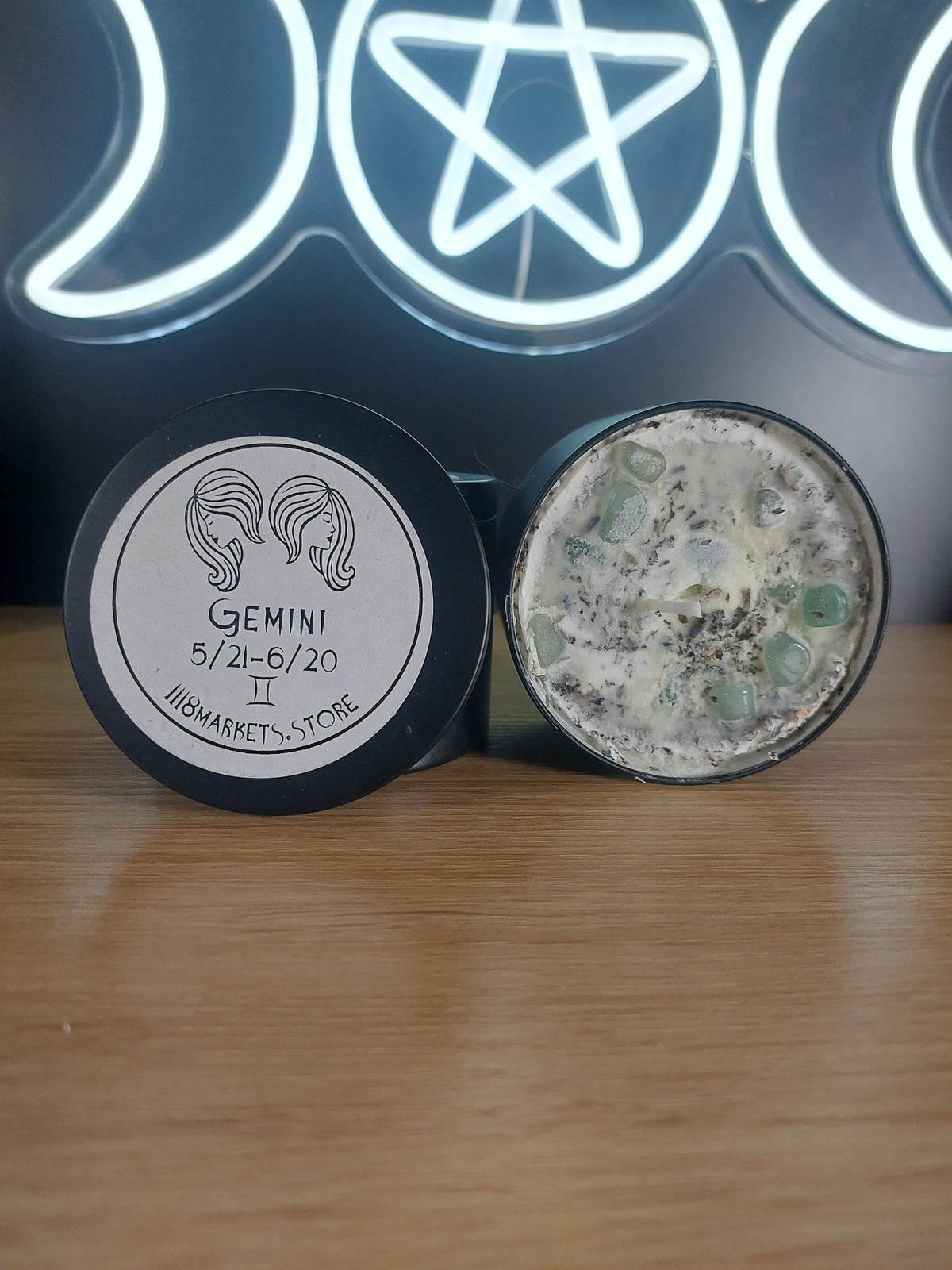 Large Gemini crystal &amp; Herb Candle