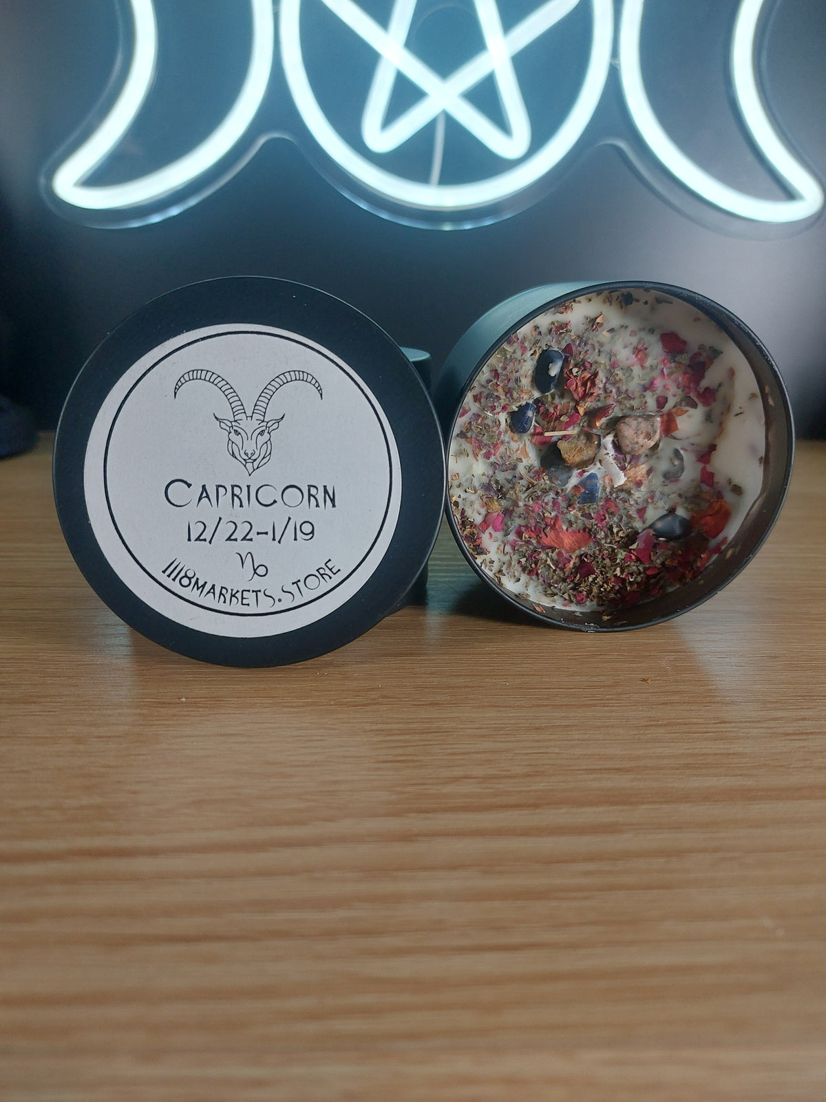 Large Capricorn Crystals &amp; Herbs Candle