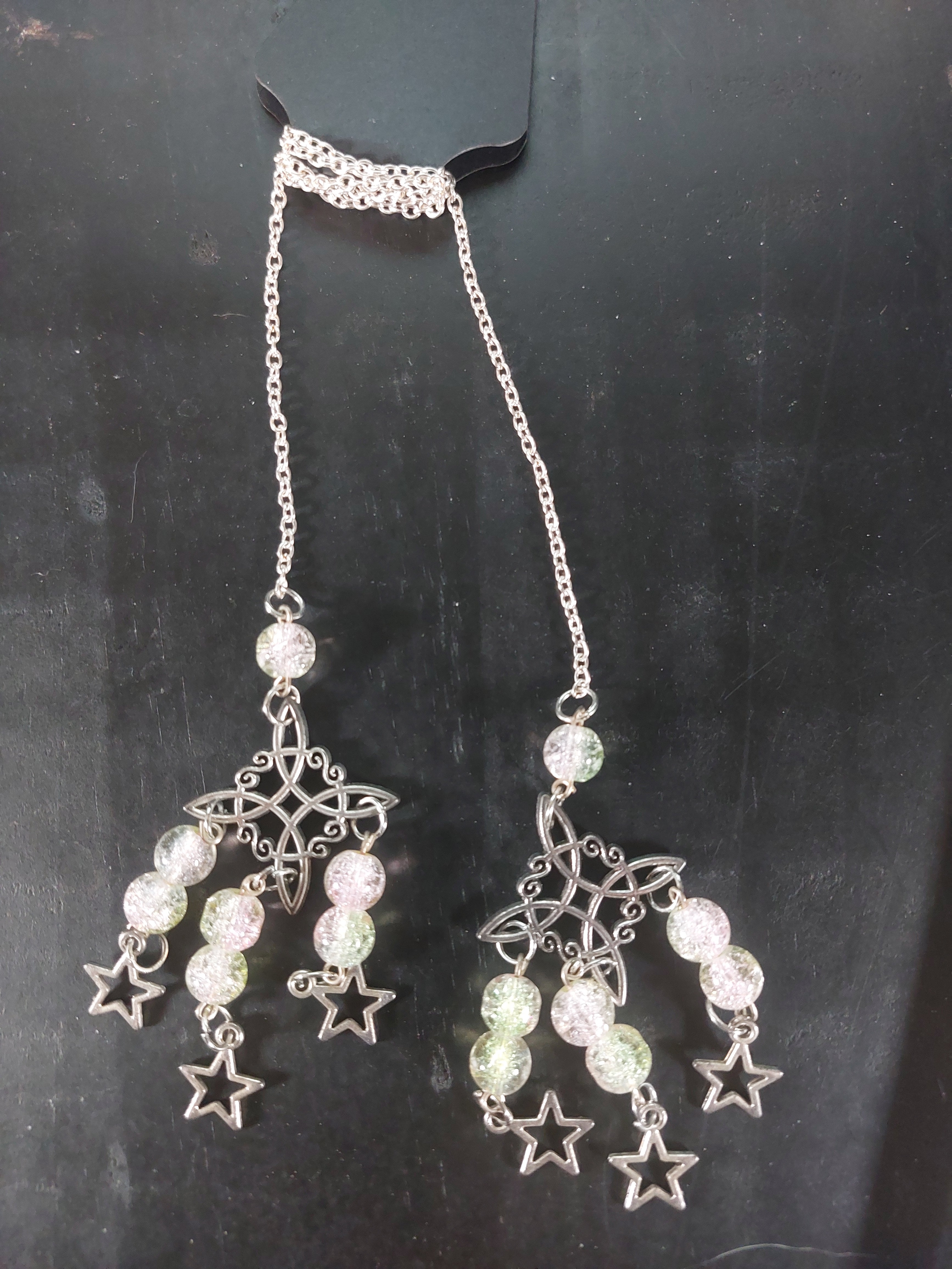 Silver Tone Witches Knot with Glass Beads and Star Charms