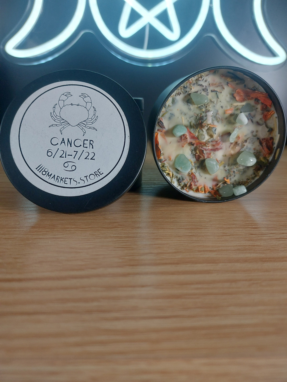 Large Cancer Crystal &amp; Herb Candle