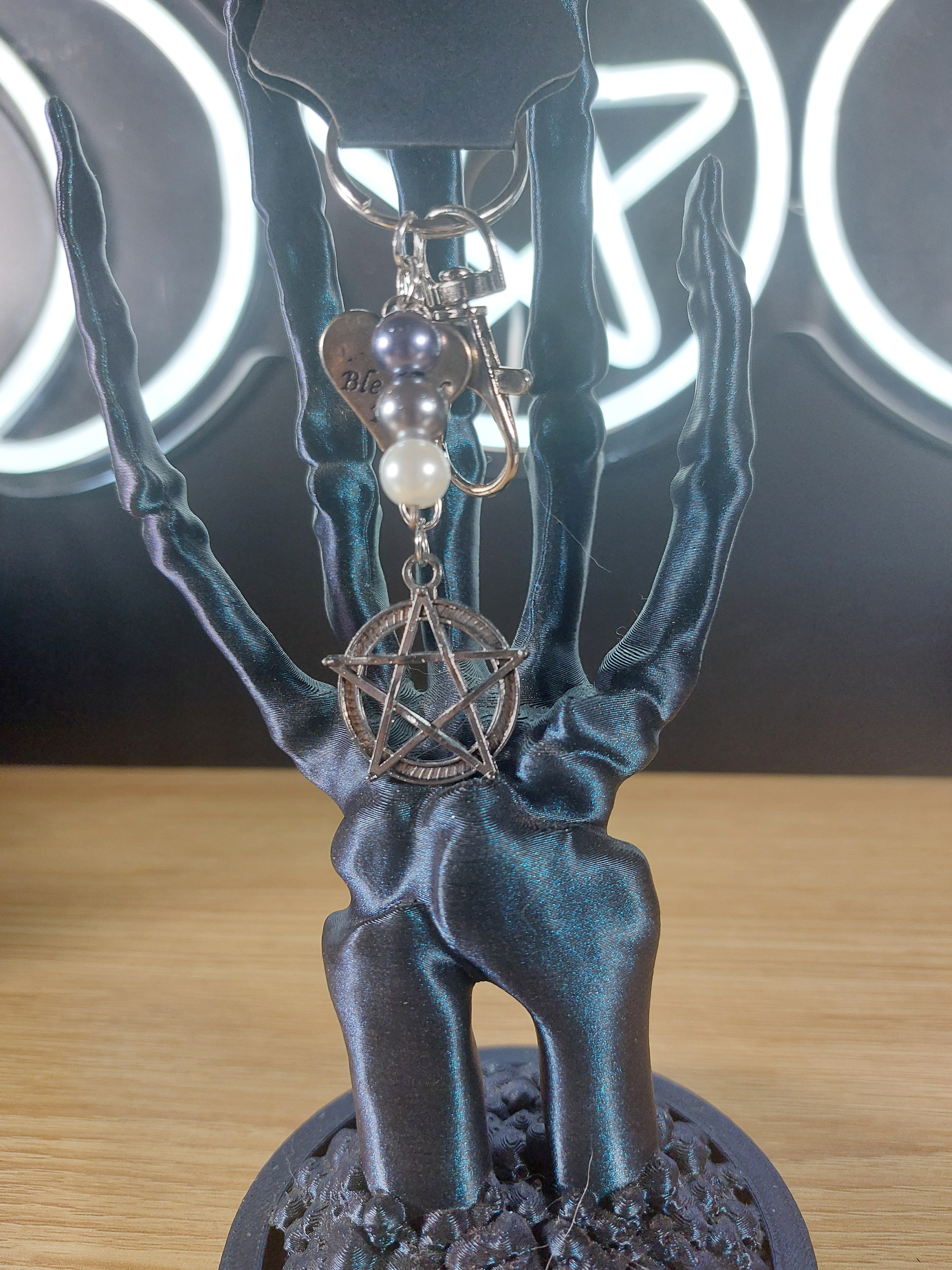 Pentagram with Blessed Be Heart Keychain