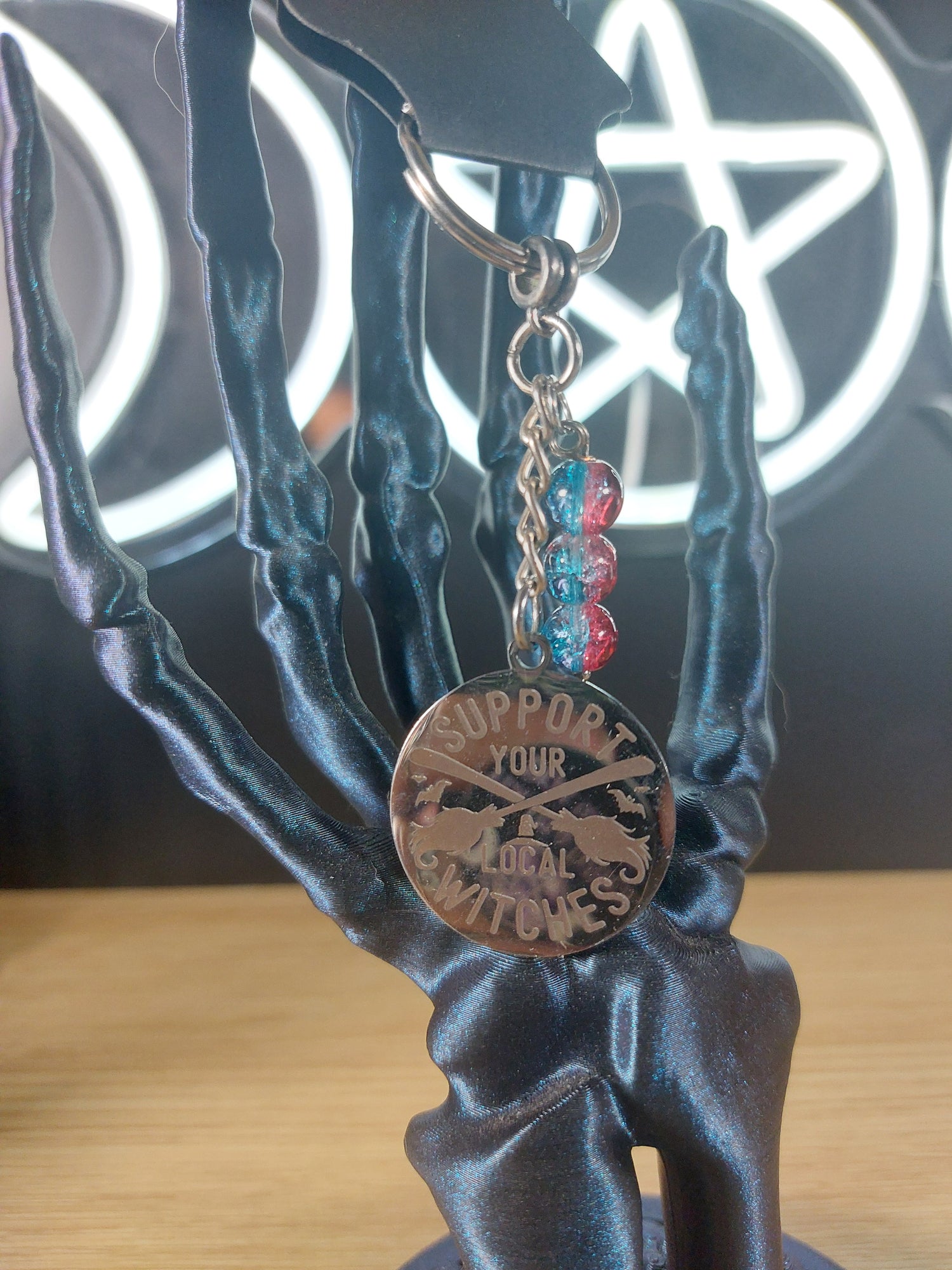 Support Your Local Witches Medal with Glass Beads Keychain