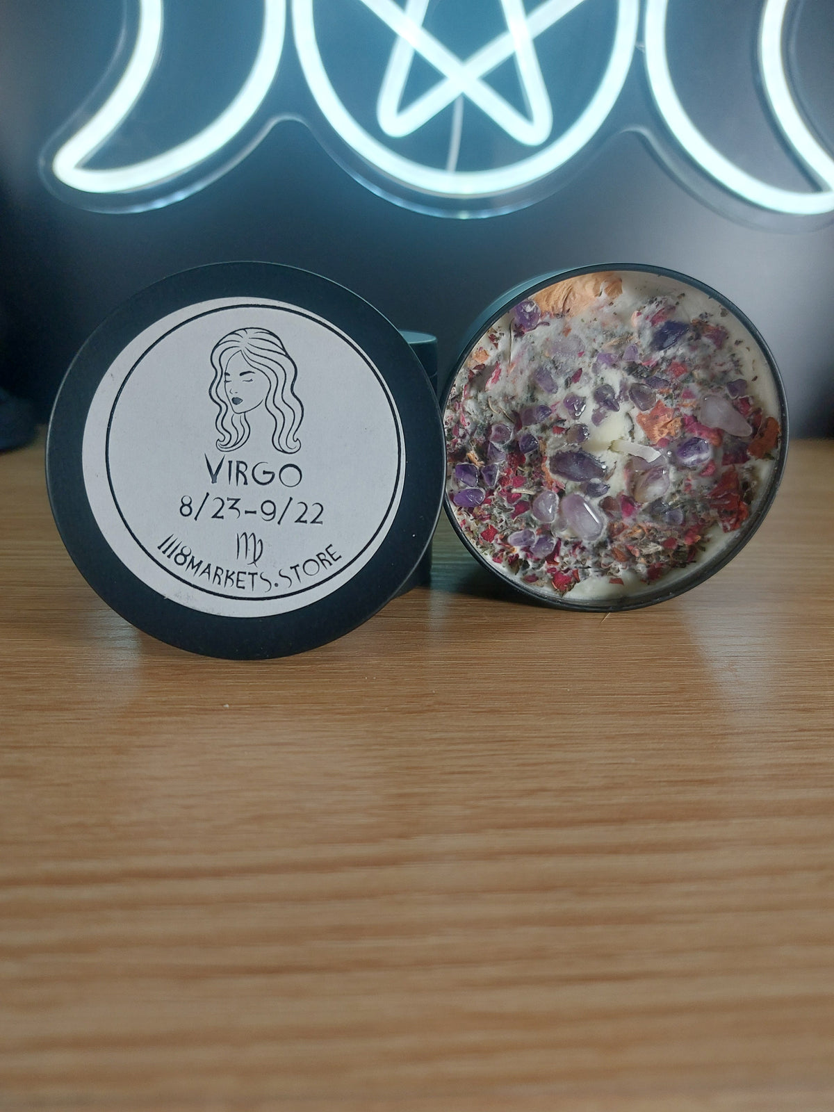 Large Virgo Crystals &amp; Herbs Candle