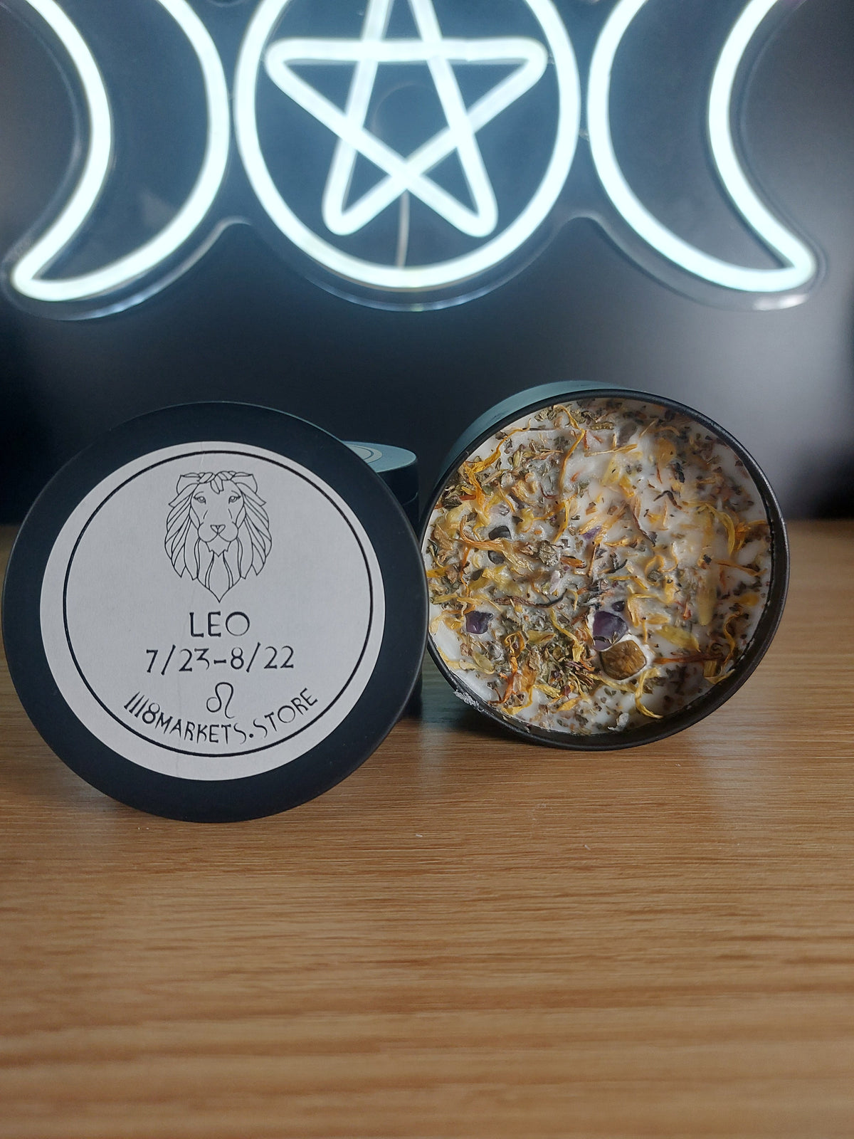Large Leo Crystal &amp; Herb Candle