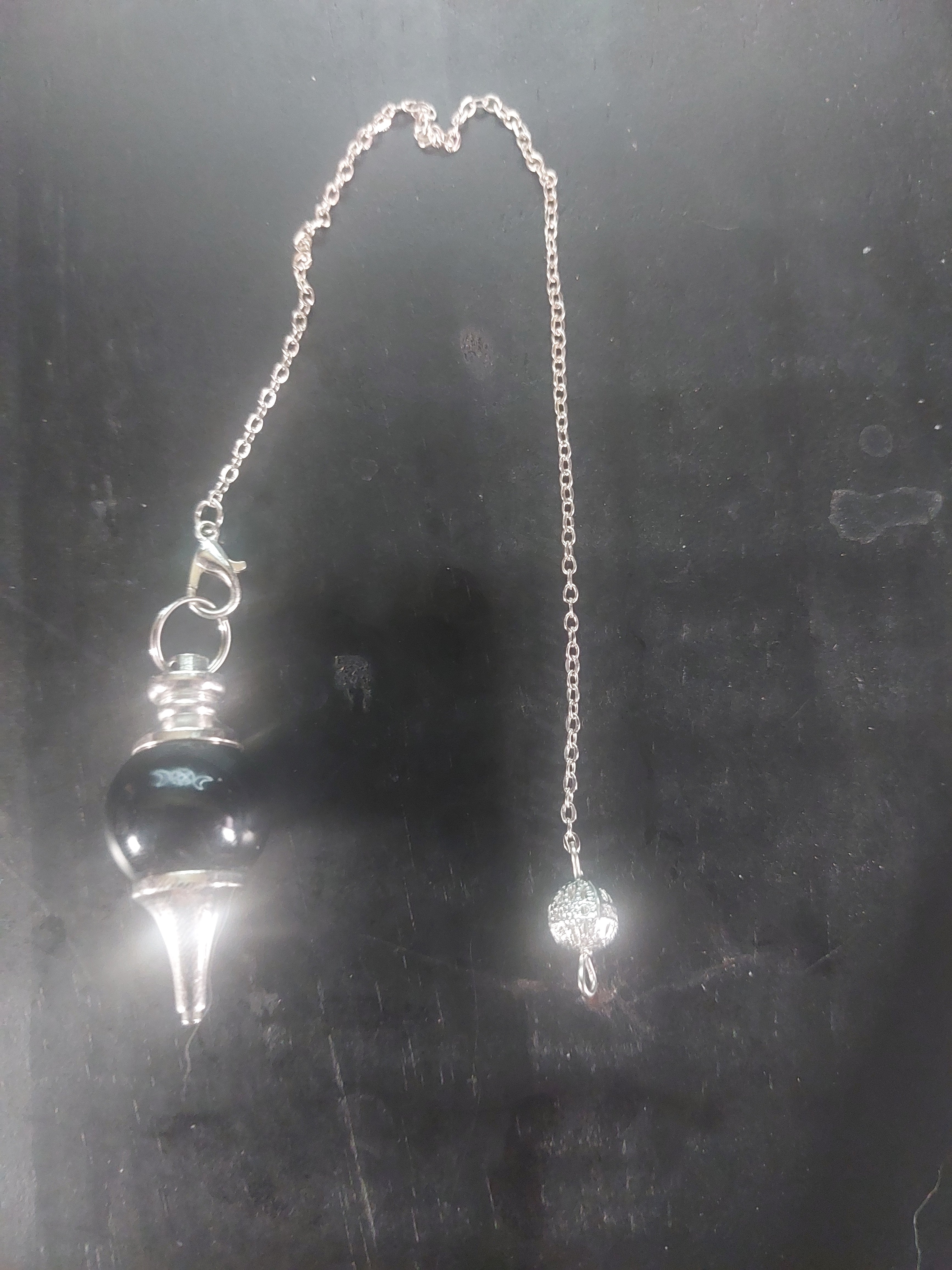 Black Obsidian Pendulum on Silver Tone Chain