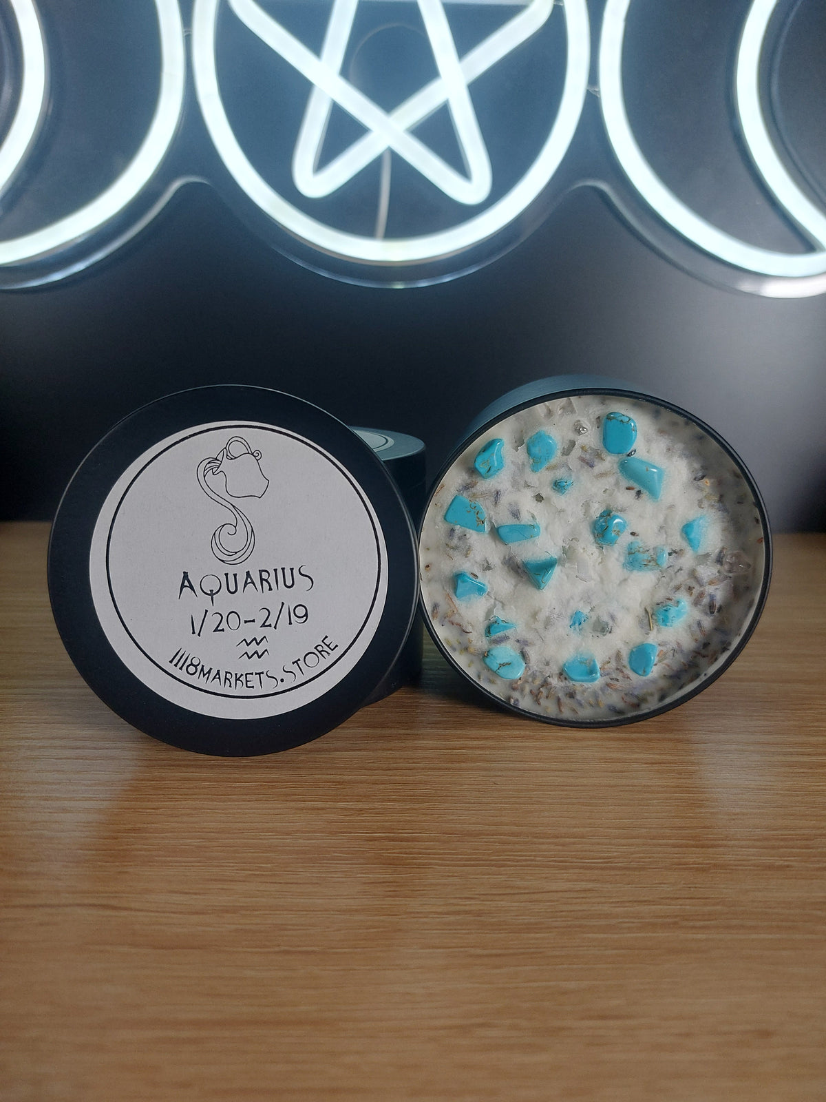 Large Aquarius Crystal &amp; Herb Candle