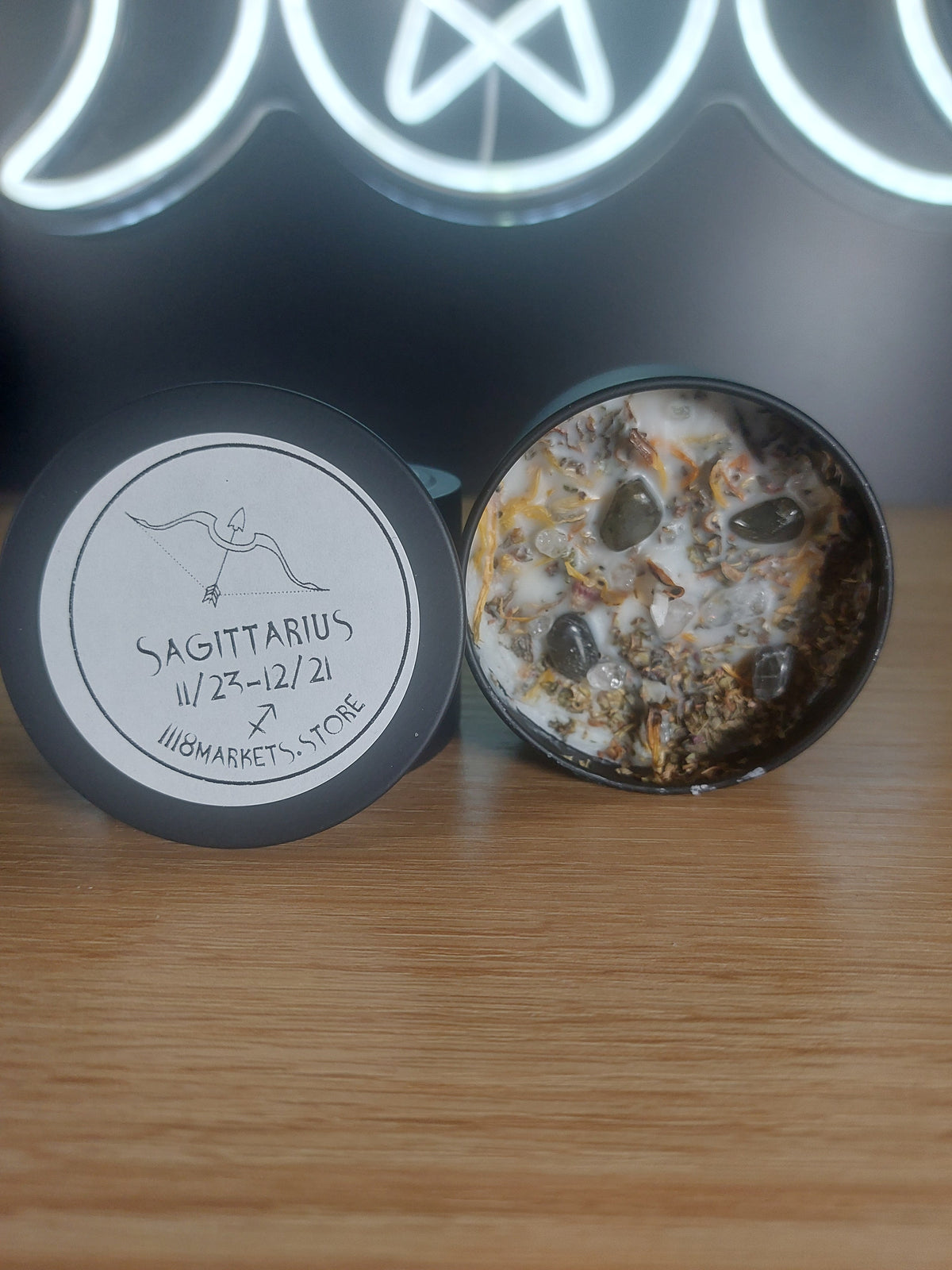 Small Sagittarius Crystal  &amp; Herb Candle