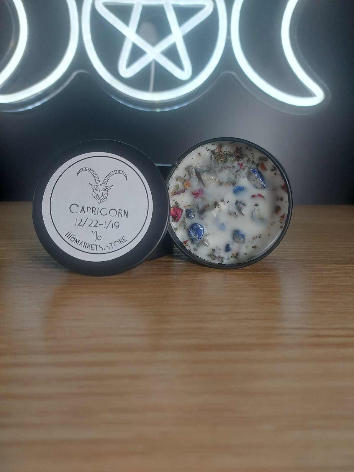 Small Capricorn Crystal  &amp; Herb Candle