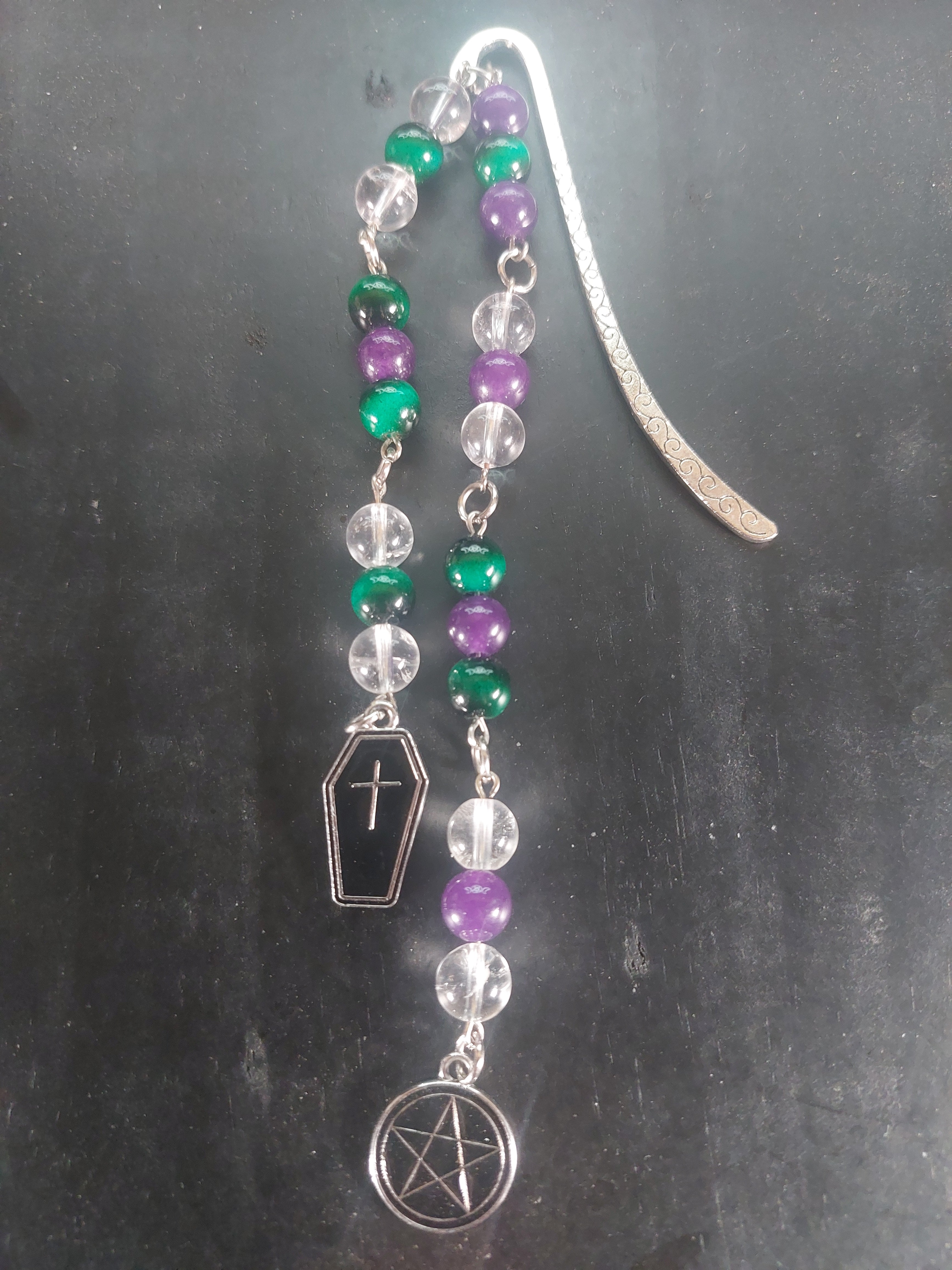 Green Tigers Eye Amethyst and Clear Quartz Crystal Bookmark