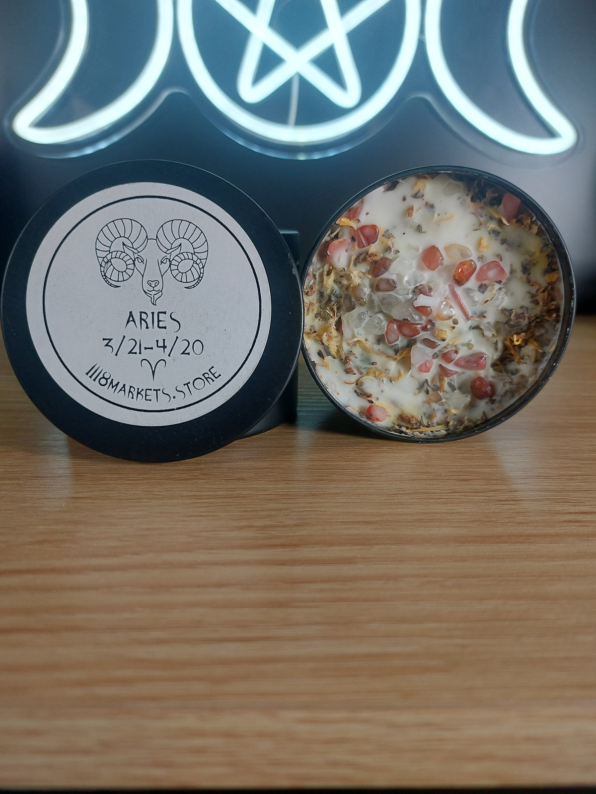 Large Aries Crystal &amp; Herb Candle