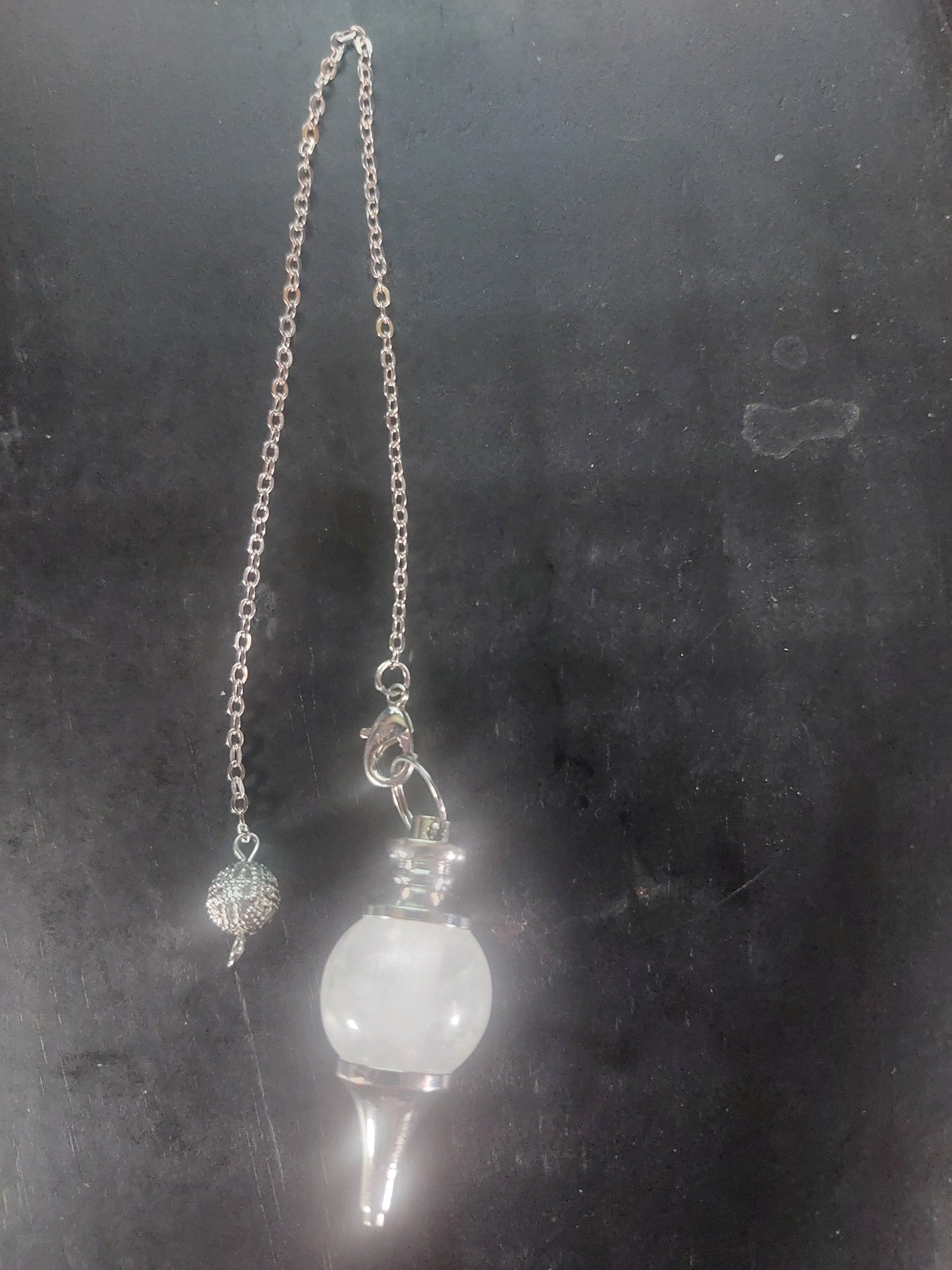 Clear Quartz Pendulum on Silver Tone Chain