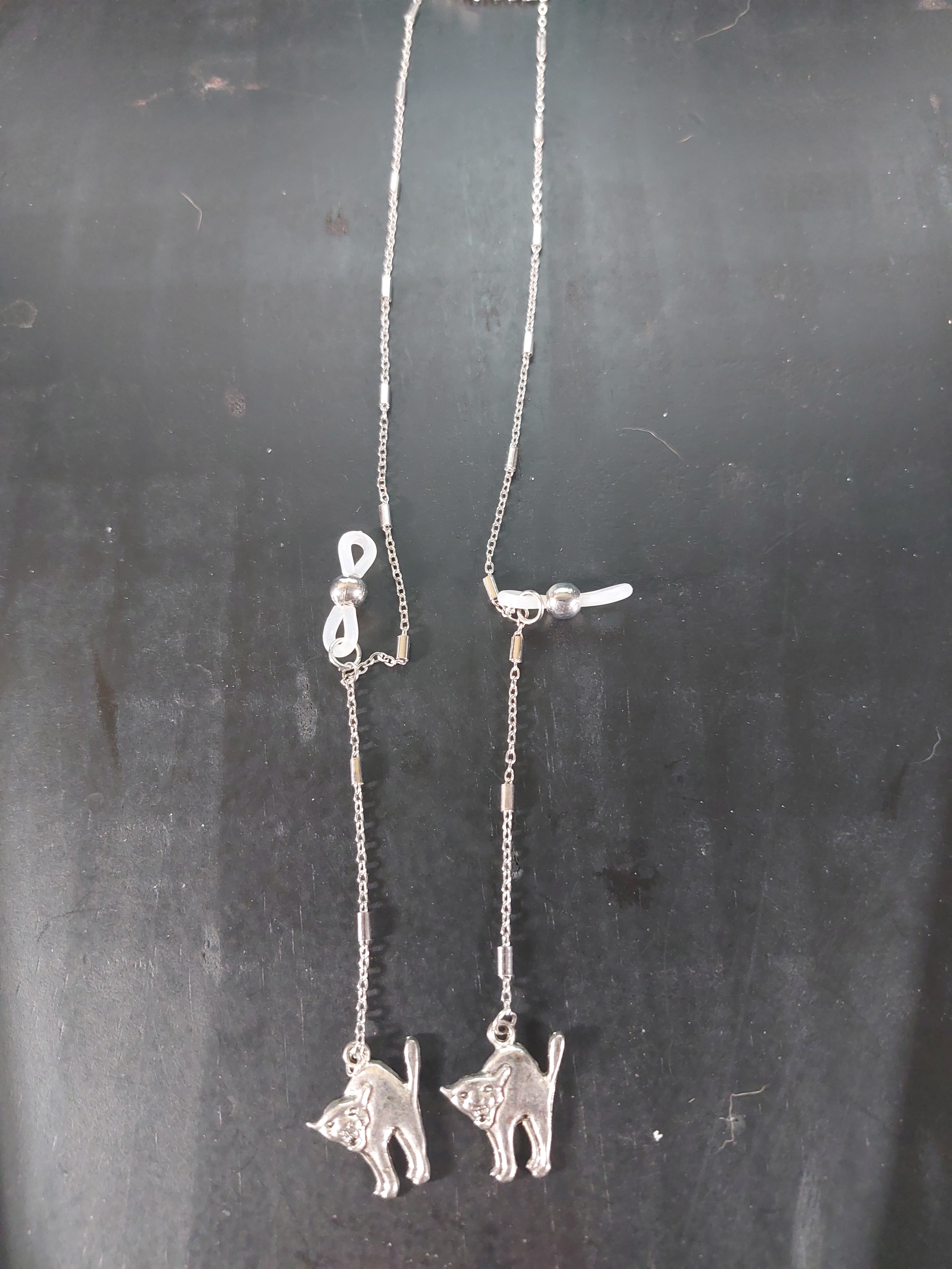Silver Tone Eye glass Chain with  Cats