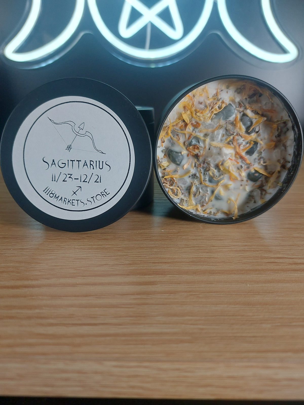 Large Sagittarius Crystal &amp; Herb Candle