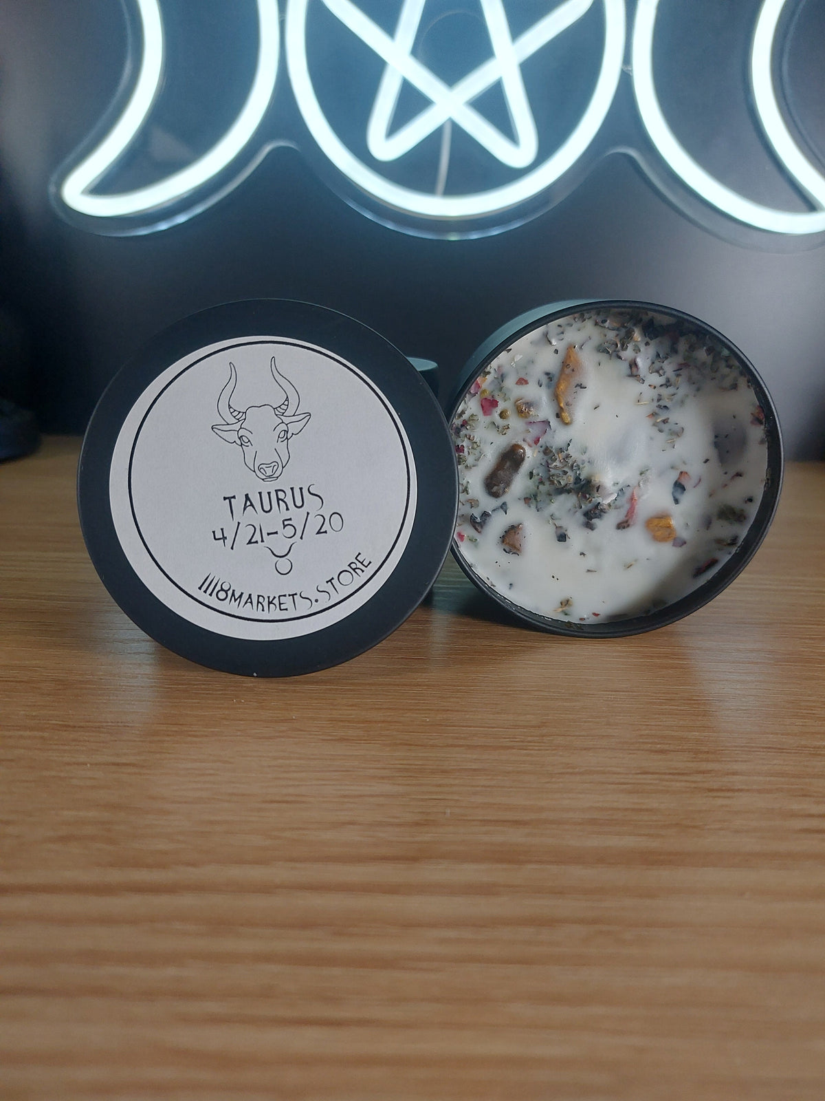 Large Taurus Crystal &amp; Herb Candle