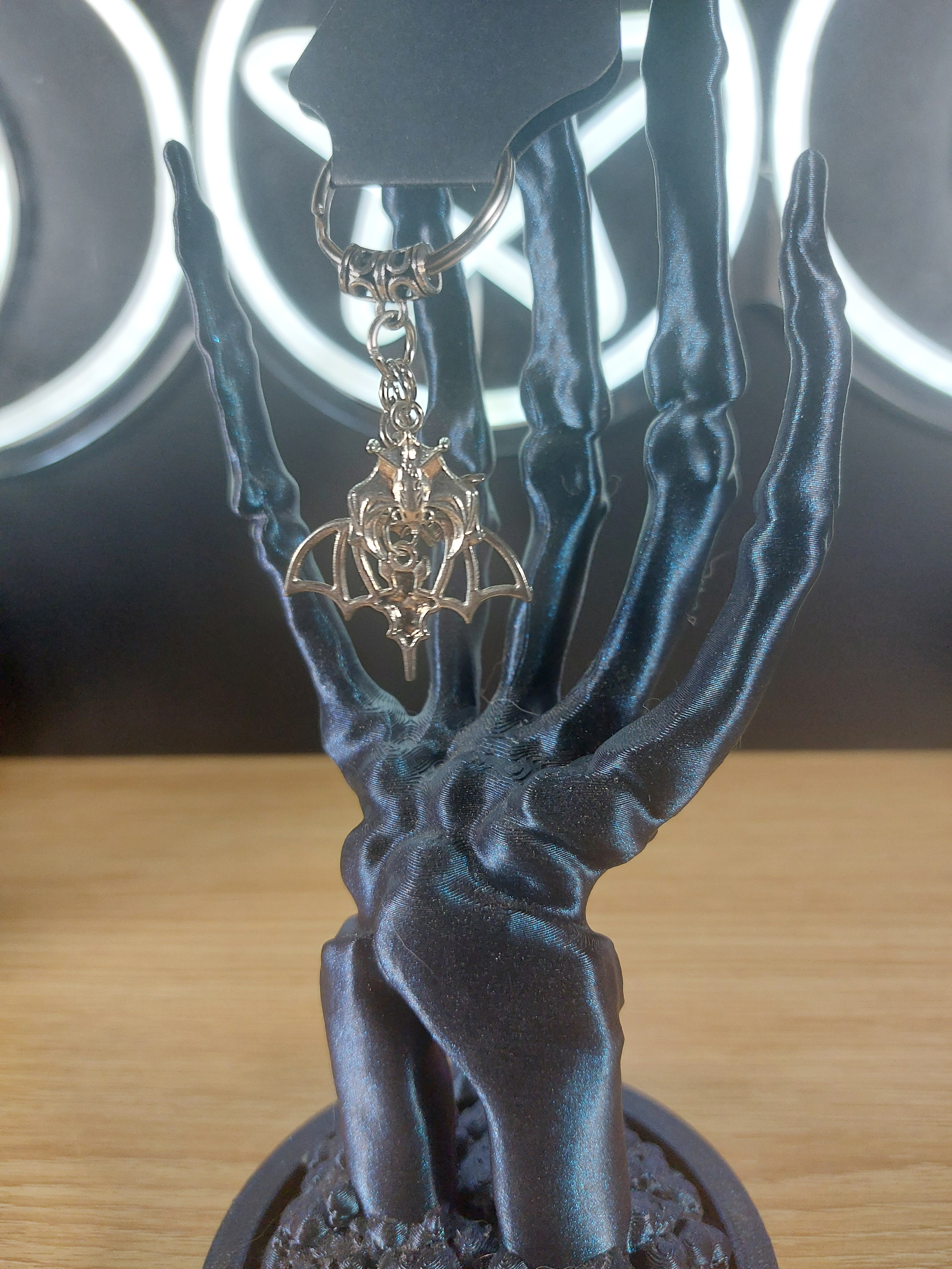 Silver Tone Triple Bat Keychain