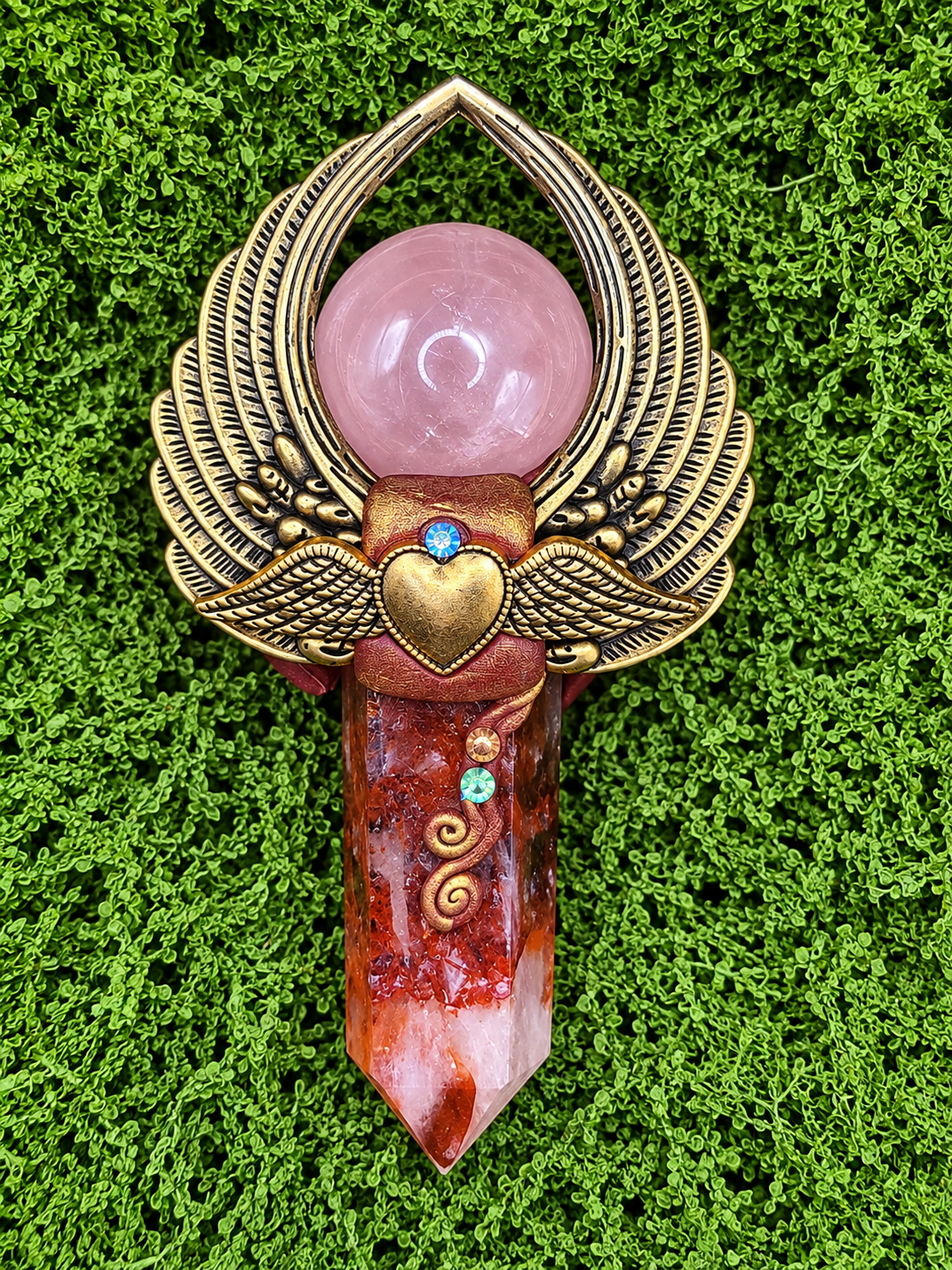 Rose Quartz and Fire Quartz Wand