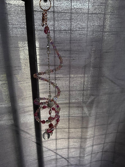 Sara’s Suncatchers – Rose Quartz &amp; Clear Quartz Pearl Spiral