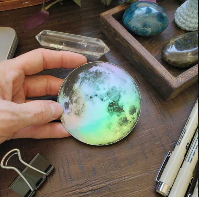 The Moon Holographic Sticker, 3 inches round