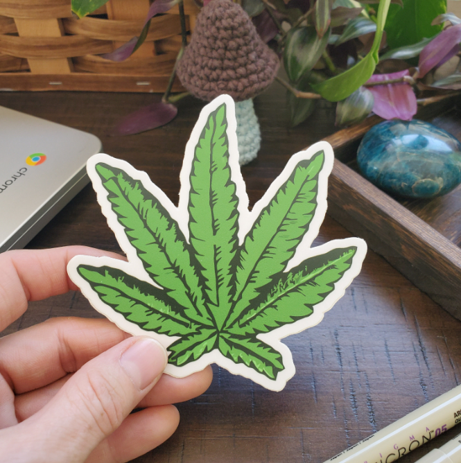 Hemp Leaf Sticker, 4 x 4 inches