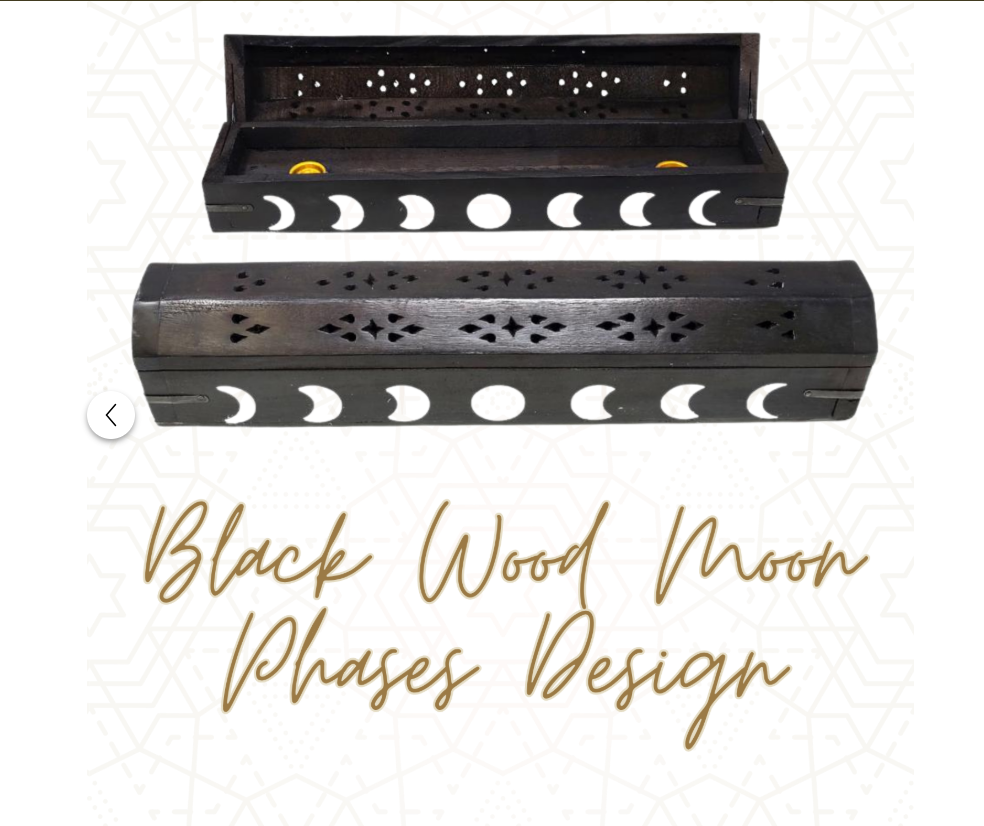 Wood Incense Coffin Burner — 12" Box Style for Stick or Cone